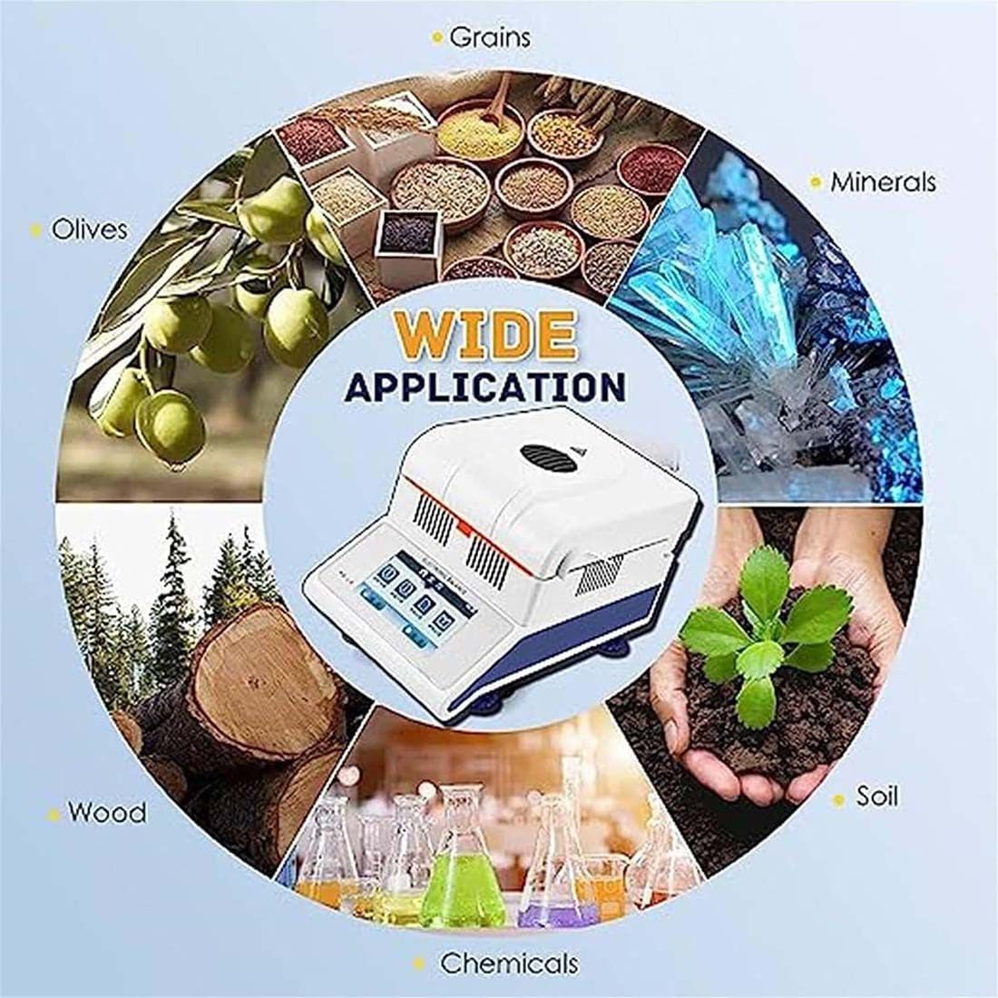 Analizzatore di umidità da laboratorio, capacità 50g/100g, leggibilità 1mg-5mg, intervallo di asciugatura 60-160°C, 10 piatti, RS232 per alimenti, cereali, analisi chimica