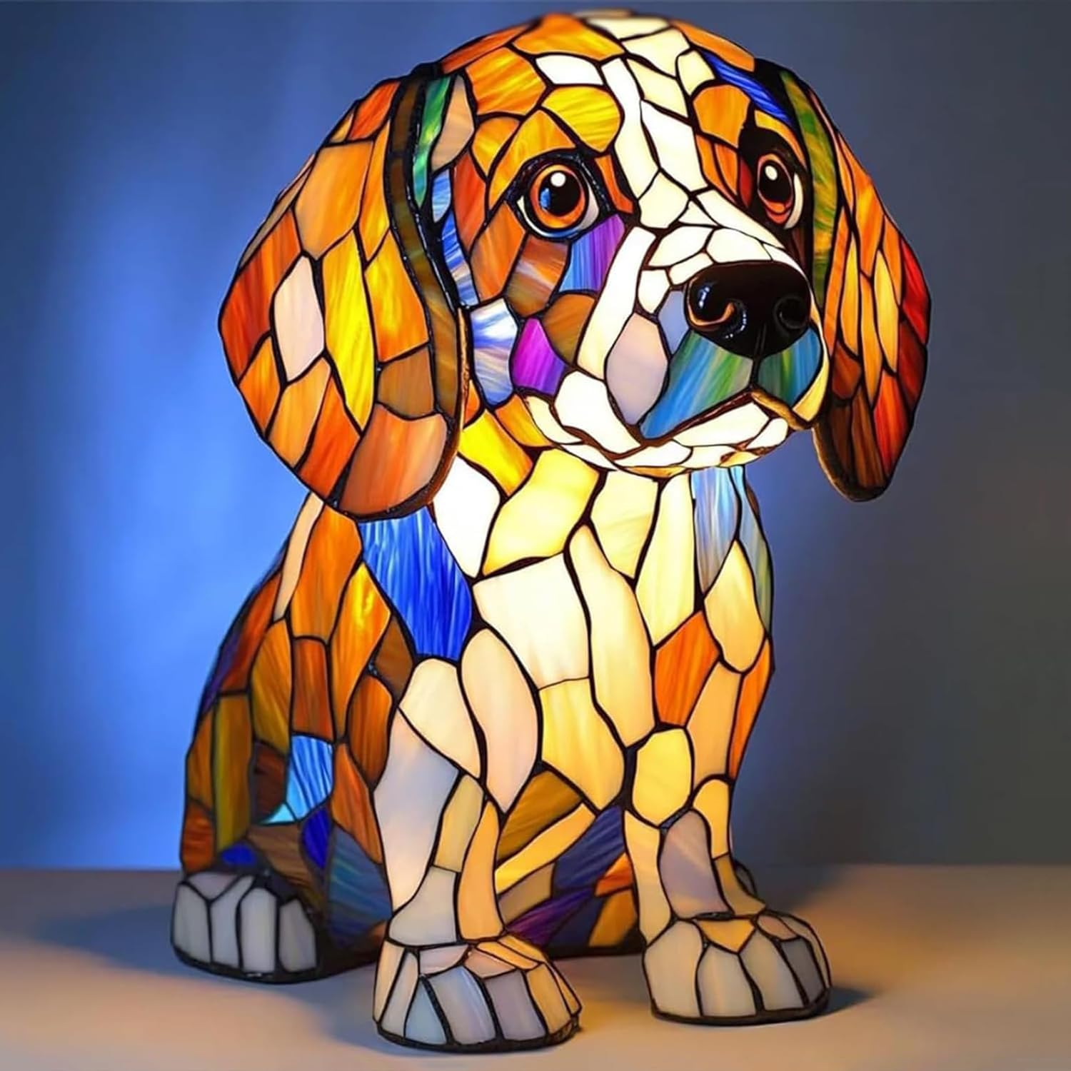 FkYstrix Cat Lamp & Dog Lamps Night Lights Tabletop Lamp with Warm Ambient Glow - Stained Resin Vintage Bedroom/Office Animal Decor, F — image 1
