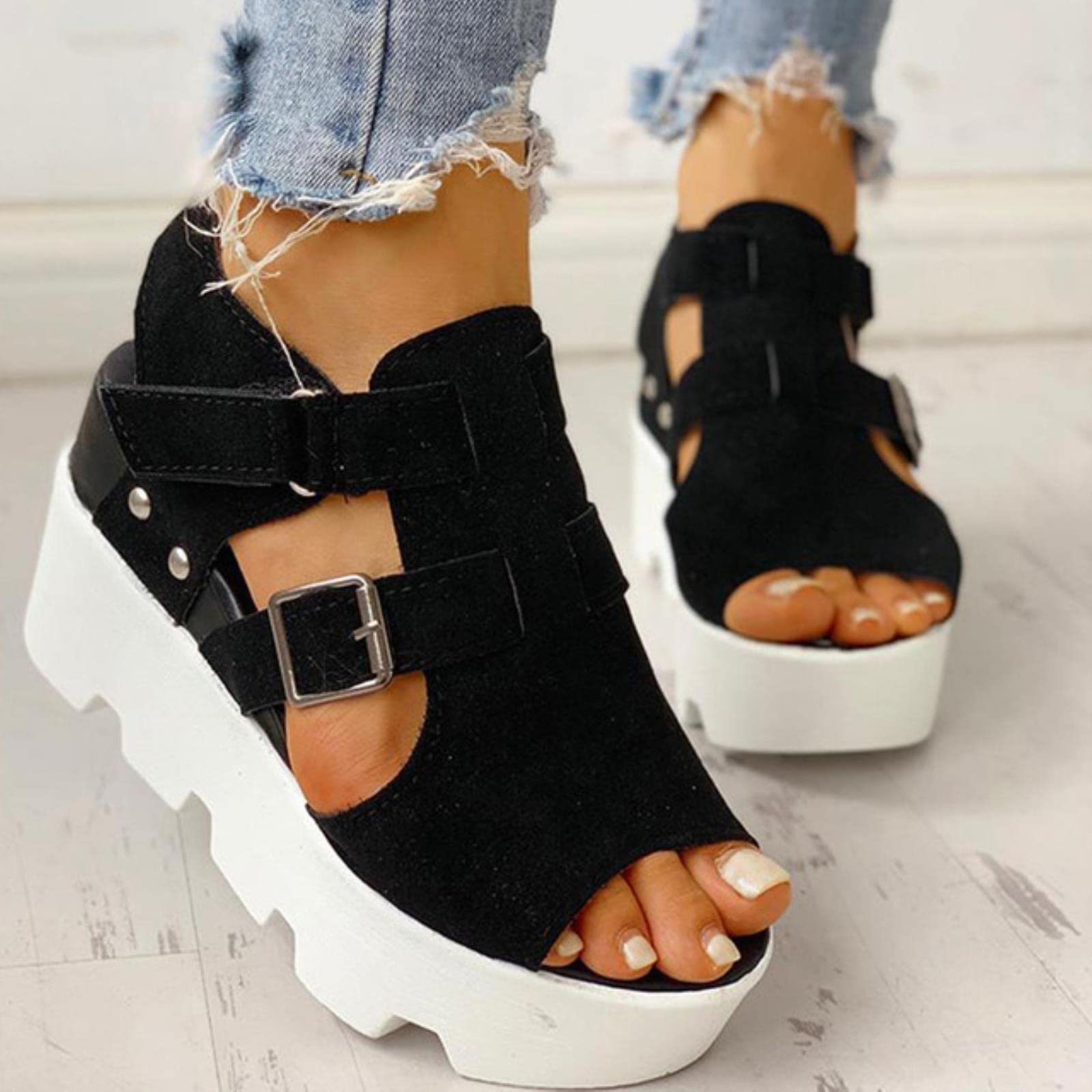 Sandales d'été femme finis les pieds fatigués avec ce talon à boucle - 7