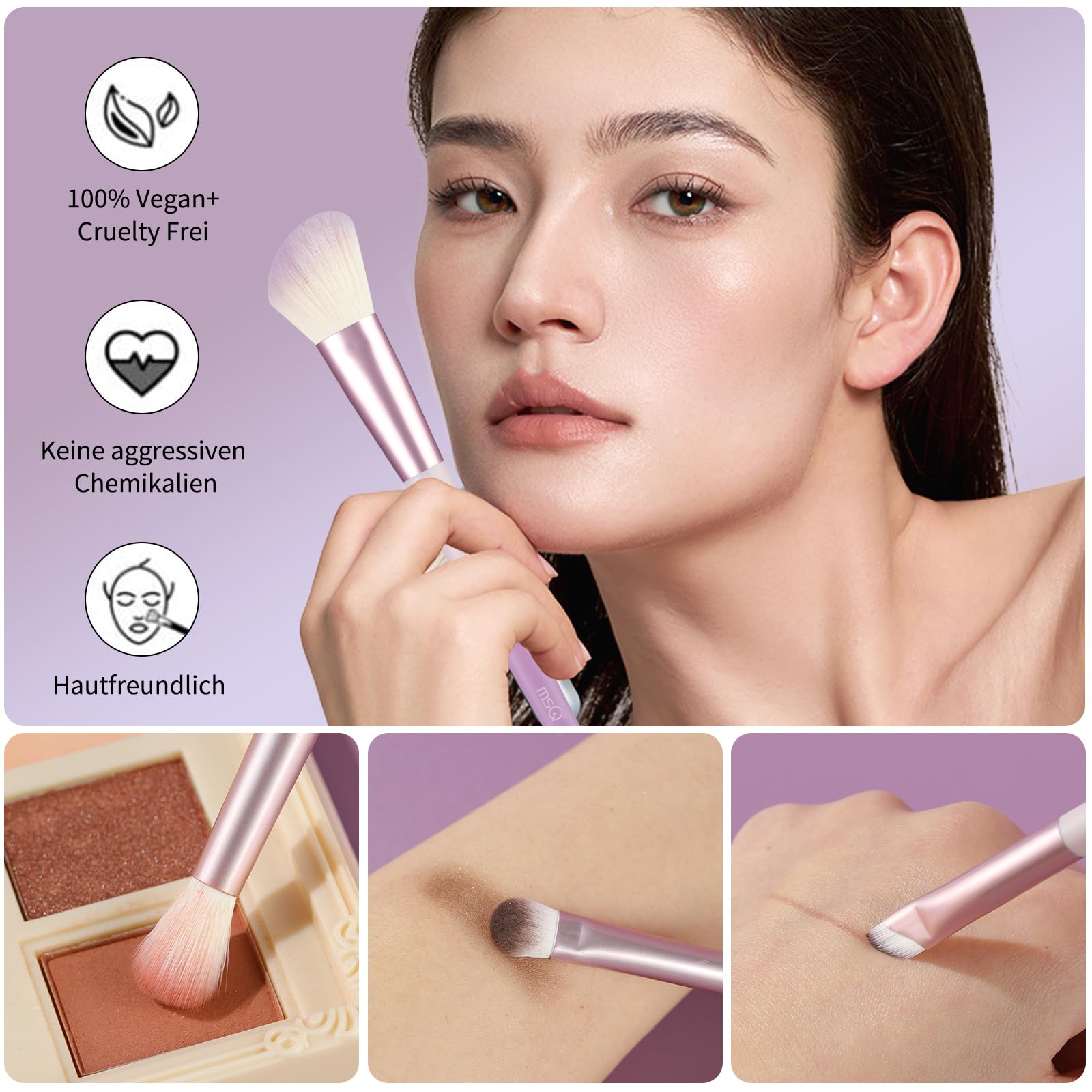 MSQ Juego de 8 brochas de maquillaje borla de polvo y esponja de limpieza
