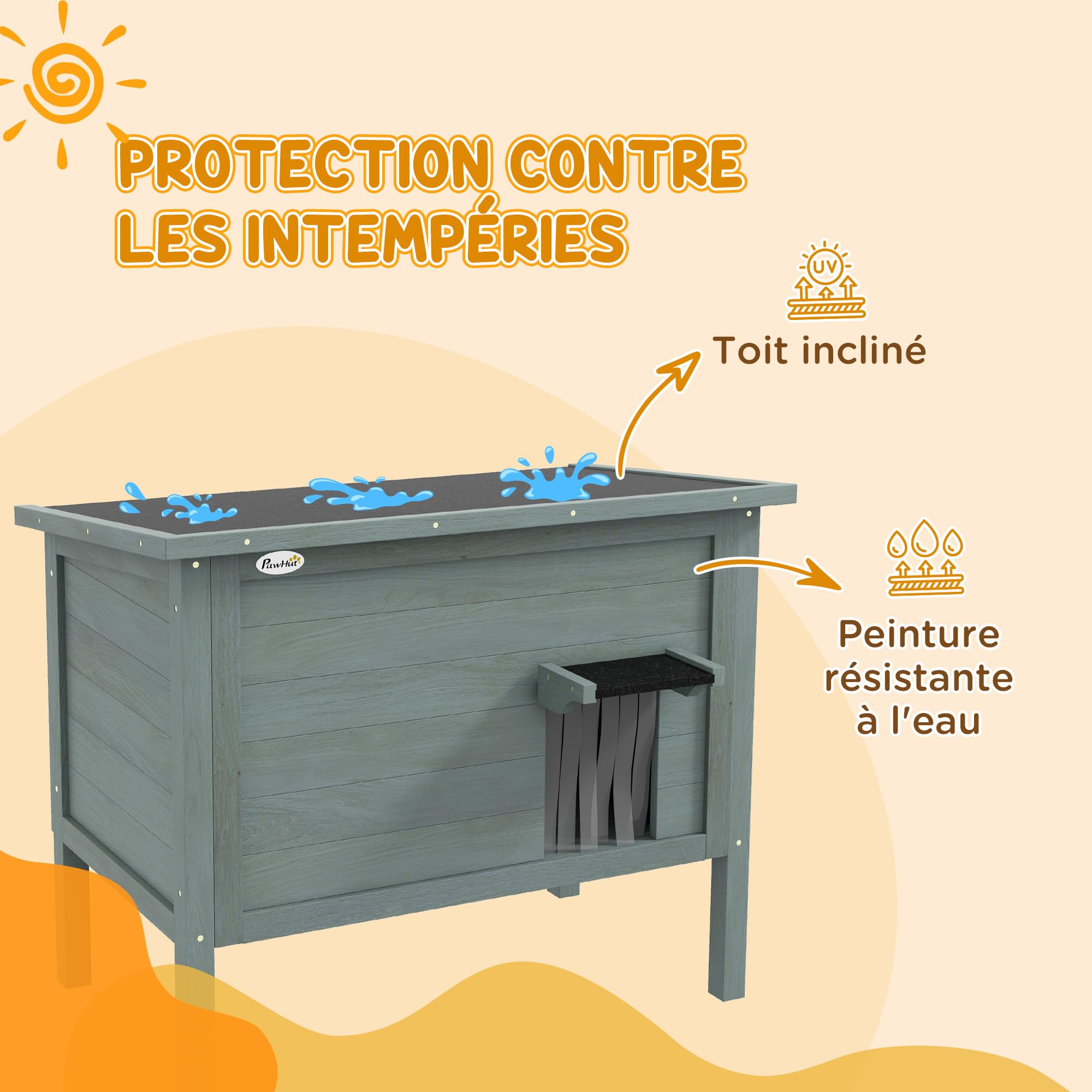 PawHut Maison pour Chats Niche d'extérieur en Bois surélevée avec Toit ouvrable, isolée avec Toit Asphalte, 85 x 50 x 68,5 cm, Gris foncé et Noir