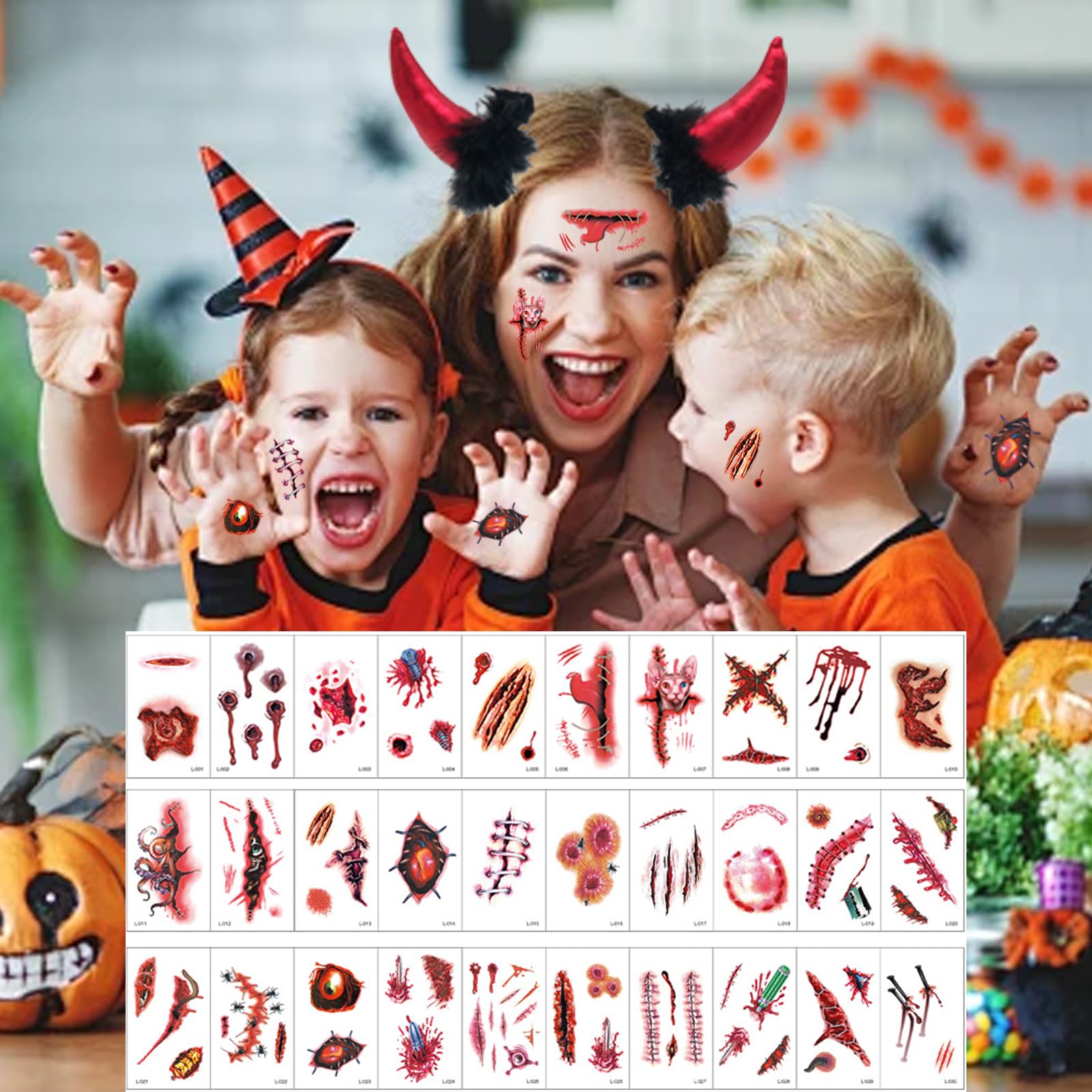 SSKHE Halloween Cape Set for Women Halloween Devil Costume Men with Horns Headband and Scar Tattoo Sticker - Image 4