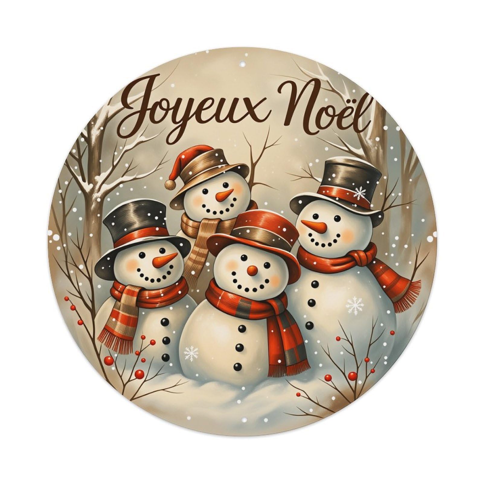 Snowman Family Winter Scene Merry Christmas Round Tin Sign Vintage Metal Poster Retro Bar, Home, Man Cave, Kitchen, Laundry Room Wall Art Decor Gift 8x8In