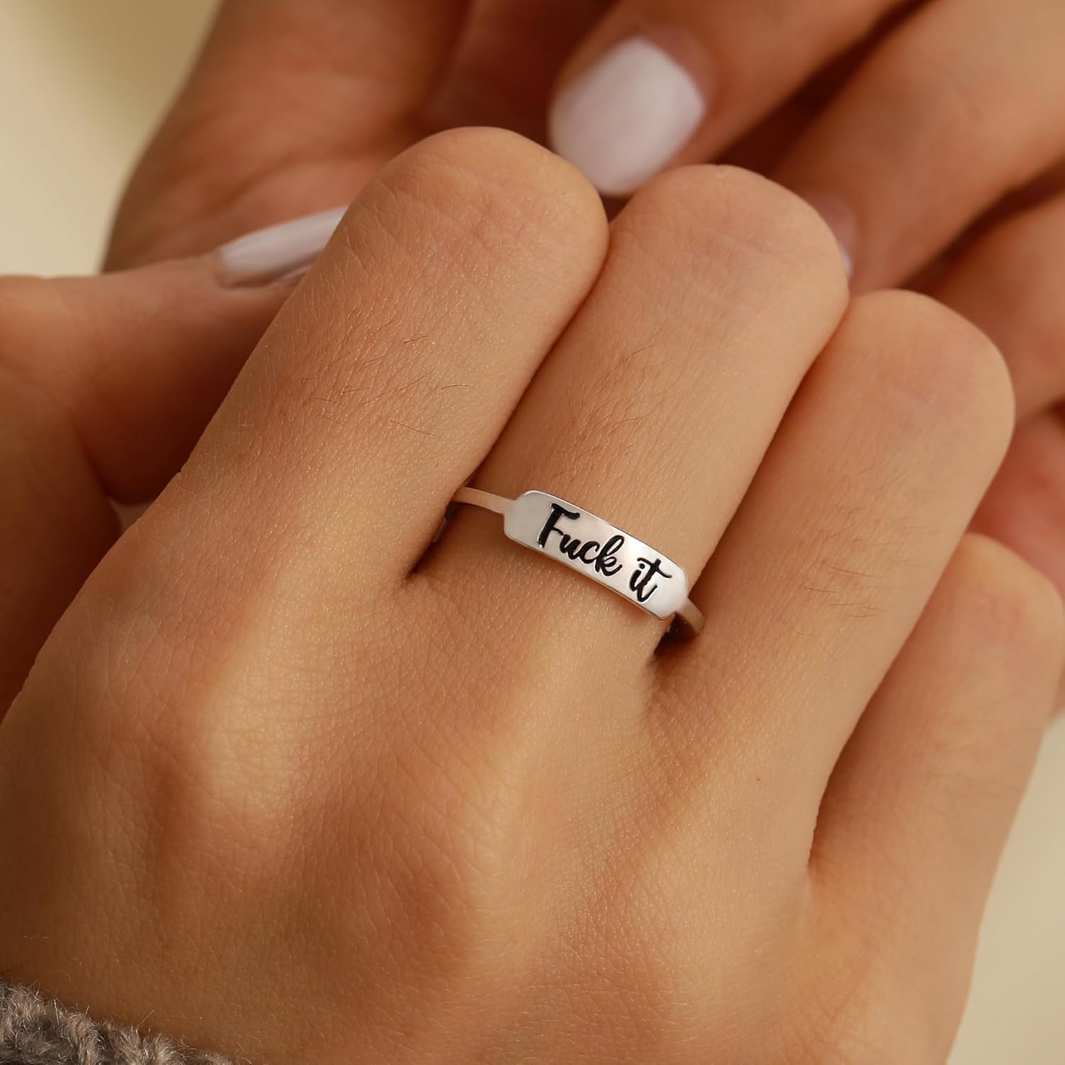 Fuck it Ring, Fuck Ring for Women Men 925 Sterling Silver Stackable Mantra Ring Funny Curse Word Inspirational Ring Creative Ring The Best of Sisters BFF Birthday Christmas Jewelry Gift