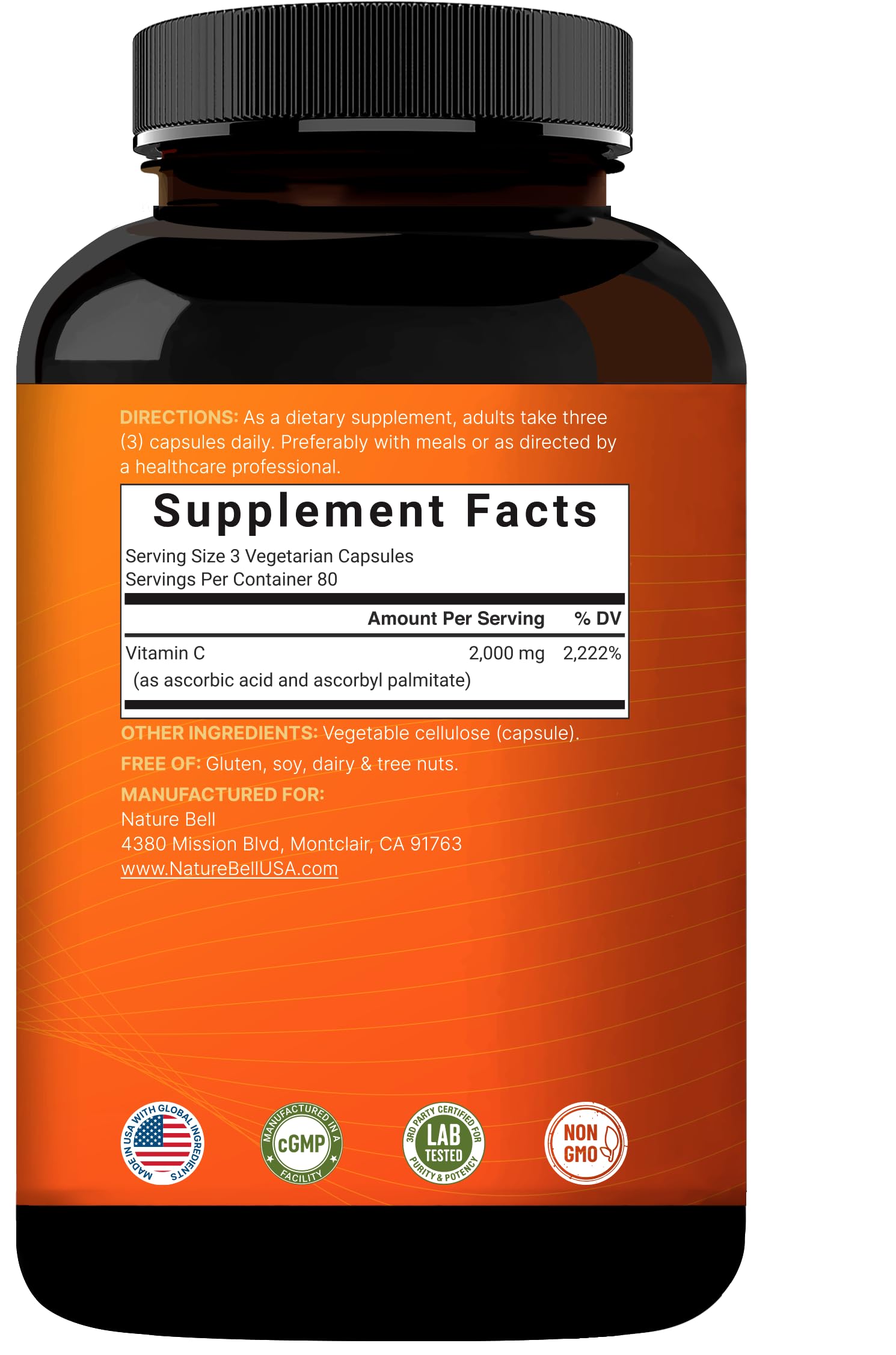 NatureBell Vitamin C 2000 mg Per Serving, 240 Vegetarian Capsules | Water & Fat Soluble Vitamin C for Daily Use (Ascorbic Acid & Ascorbyl Palmitate) | Non-GMO, Gluten Free — Amazon image 7