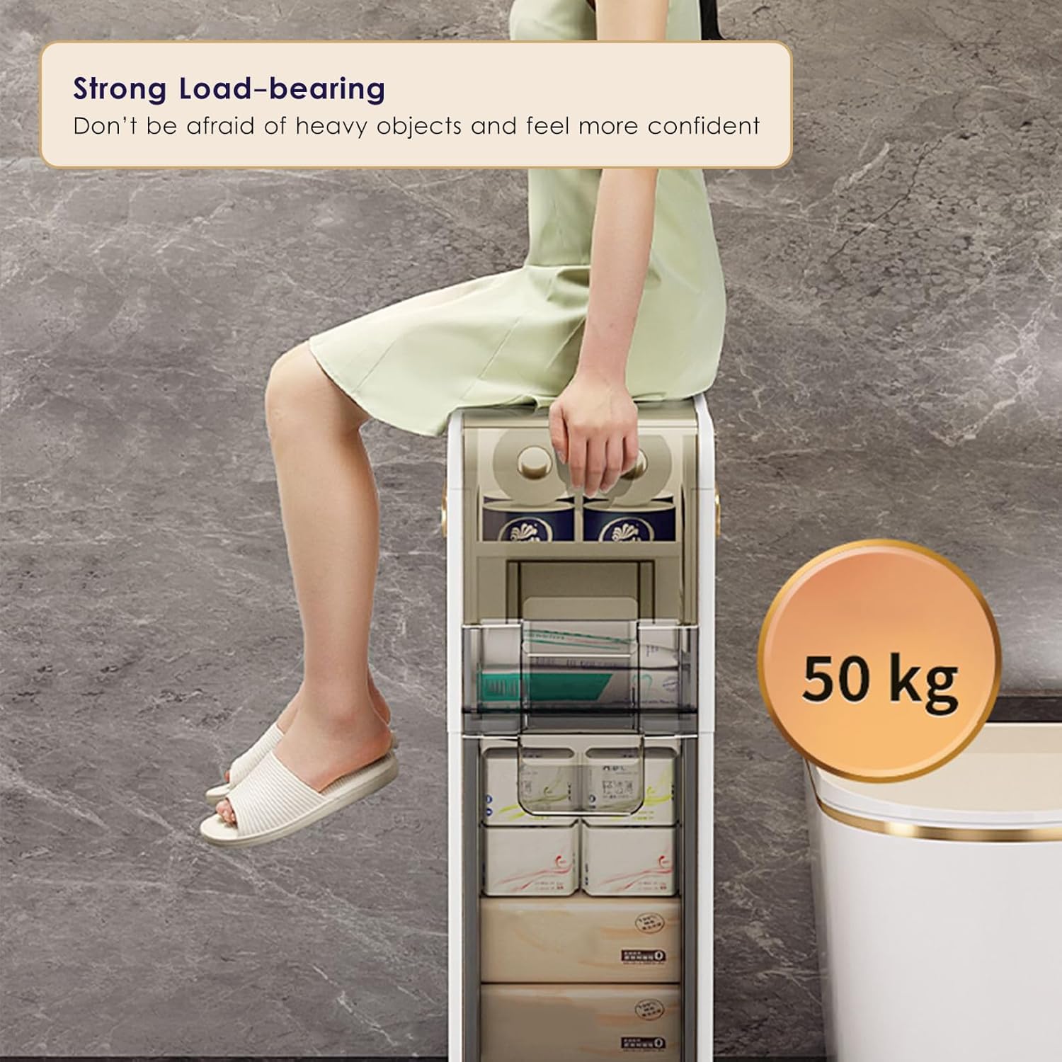 Movable Bathroom Storage Cabinet with 2/3/4 Drawers, Toilet Paper Storage, Corner Shelves, Bathroom Furniture Sets, Side Storage Organizer Toilet
