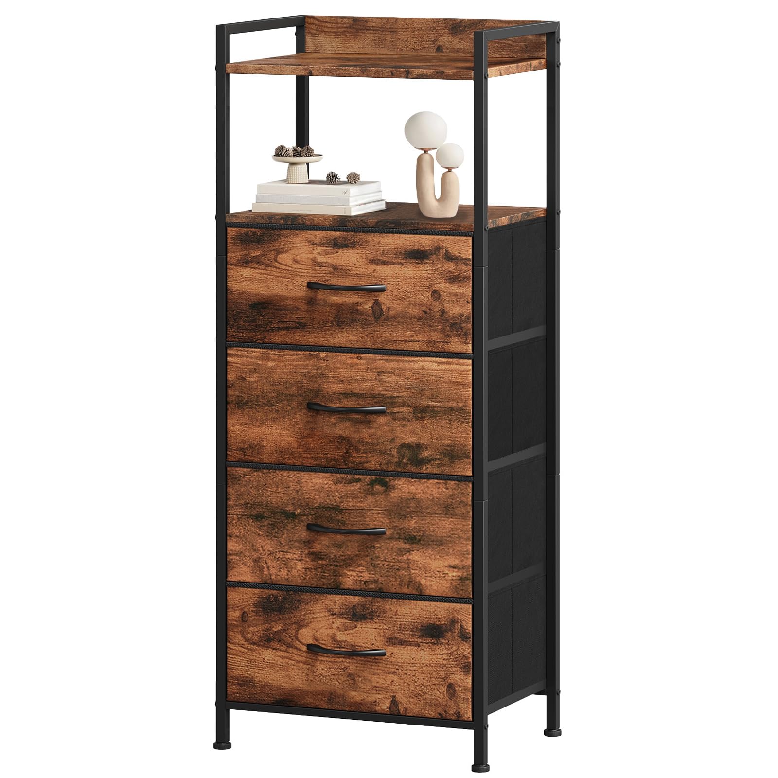 Comoda dormitorio de 4 cajones de tela Somdot mueble gavetero armario estrecho de 92cm