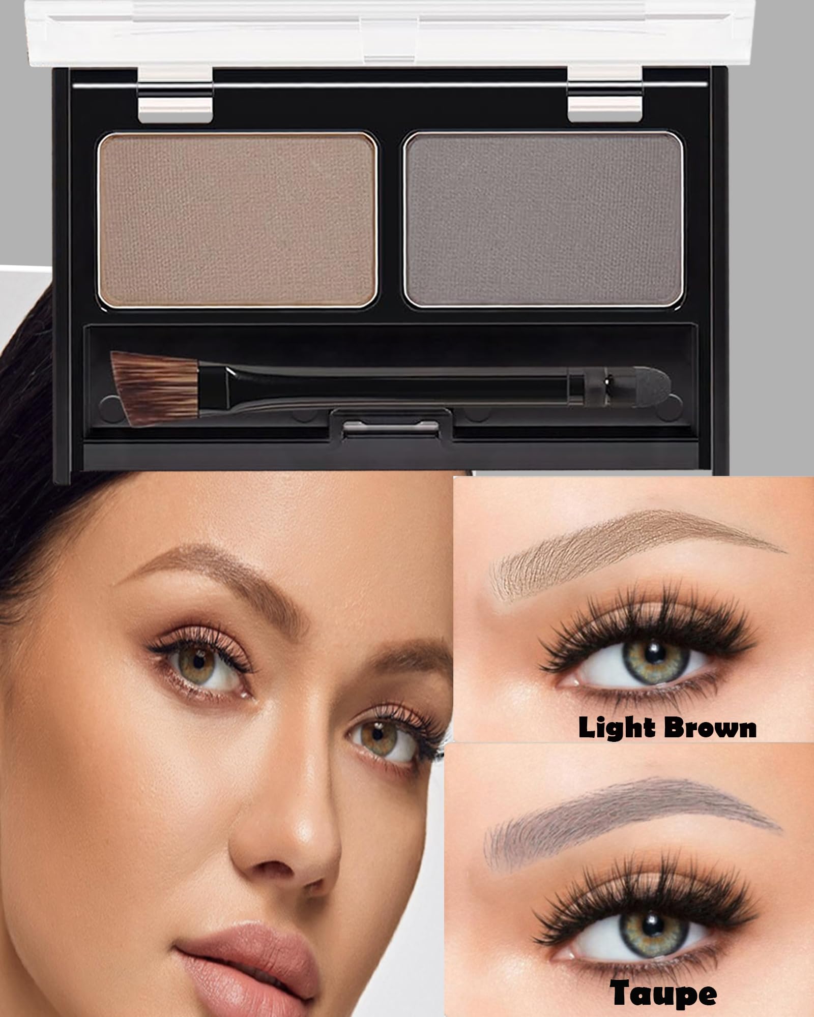 Augenbrauenpuder für Frauen, 2 Farben, wasserfest, hellbraun, grau, langanhaltendes Augenbrauenpuder zum Füllen und Formen von Augenbrauen, natürliche Kontur, Lidschatten,