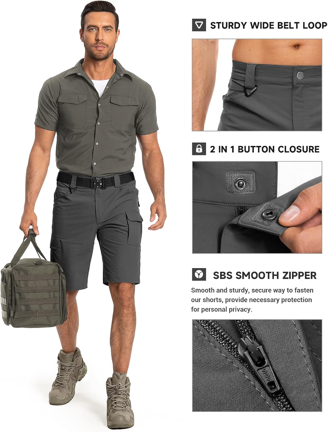 Moosehill Men's Hiking Cargo Shorts Quick Dry Work Shorts for Men Casual Tactical with 7 Pockets Waterproof No Belt - Image 6