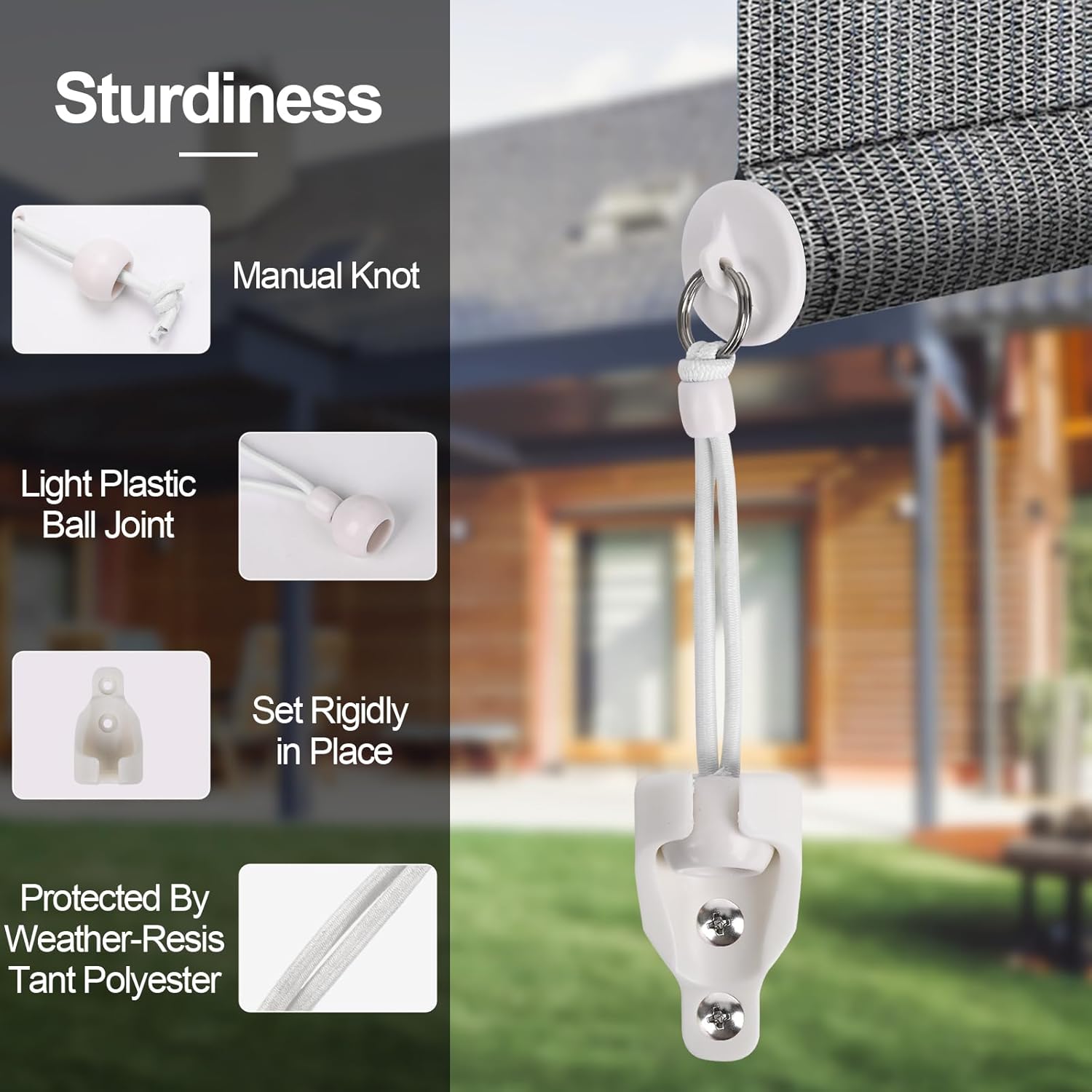 New Bungee kit + end caps Universal Replacement Mounting Brackets of Exterior Sun Shades Outdoor/Indoor Roller up Blinds (White, 2pack)
