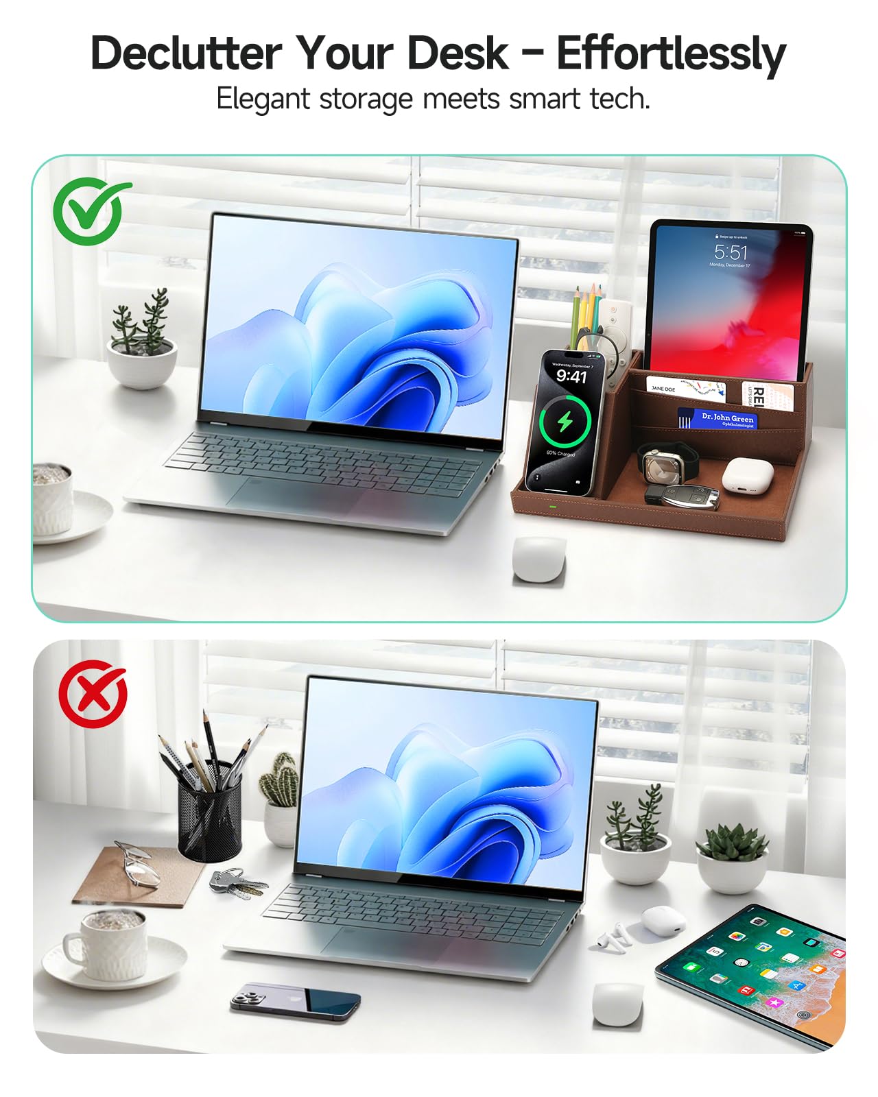 Stazione di ricarica wireless veloce con organizer da scrivania per iPhone 17/16/15/15 Pro/14/14 Pro Max/14 Pro/14 Plus/13/13 Pro Max/13 Pro/e iPhone 12/11 Series, organizer da scrivania per comodino