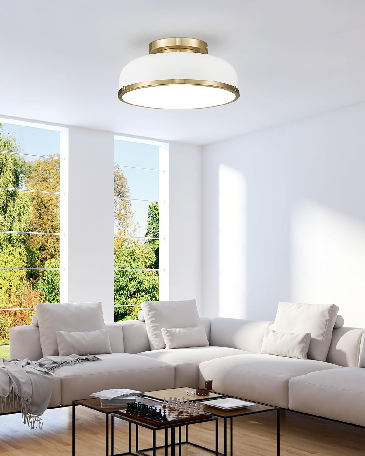 kudos Ceiling Light, 12-inch LED Flush Mount Ceiling Light, White and Gold Finish, 24W/1100lm Light Fixtures Ceiling Mount for Living Room,Hallway, 3000K/3700K/4500K/5100K/6000K Adjustbale, KDCL15-WT