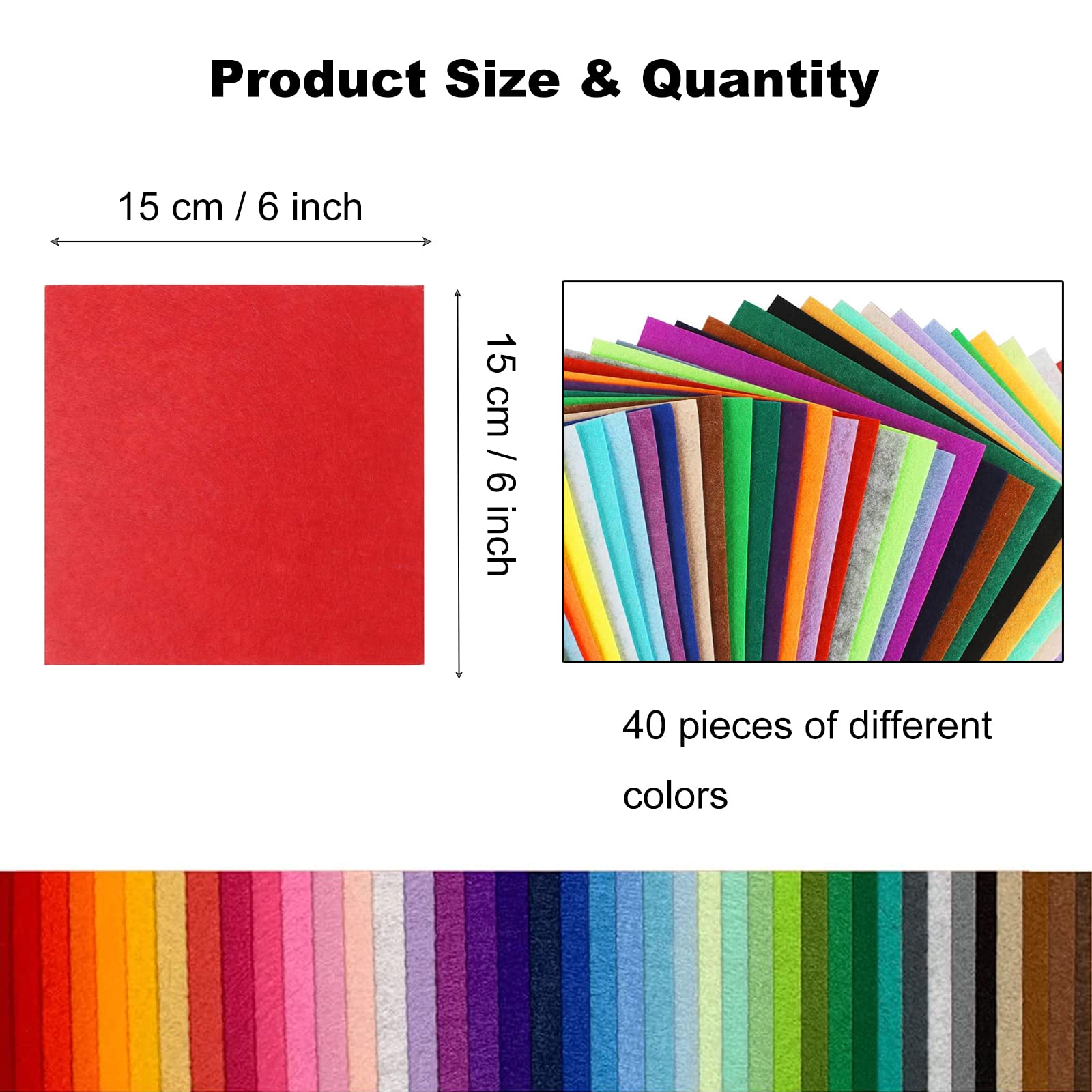 40 sztuk filcu do majsterkowania, 15 x 15 cm, materiał filcowy do samodzielnego szycia, patchworku, projektów szkolnych, dekoracji, filc o grubości 1 mm, do majsterkowania