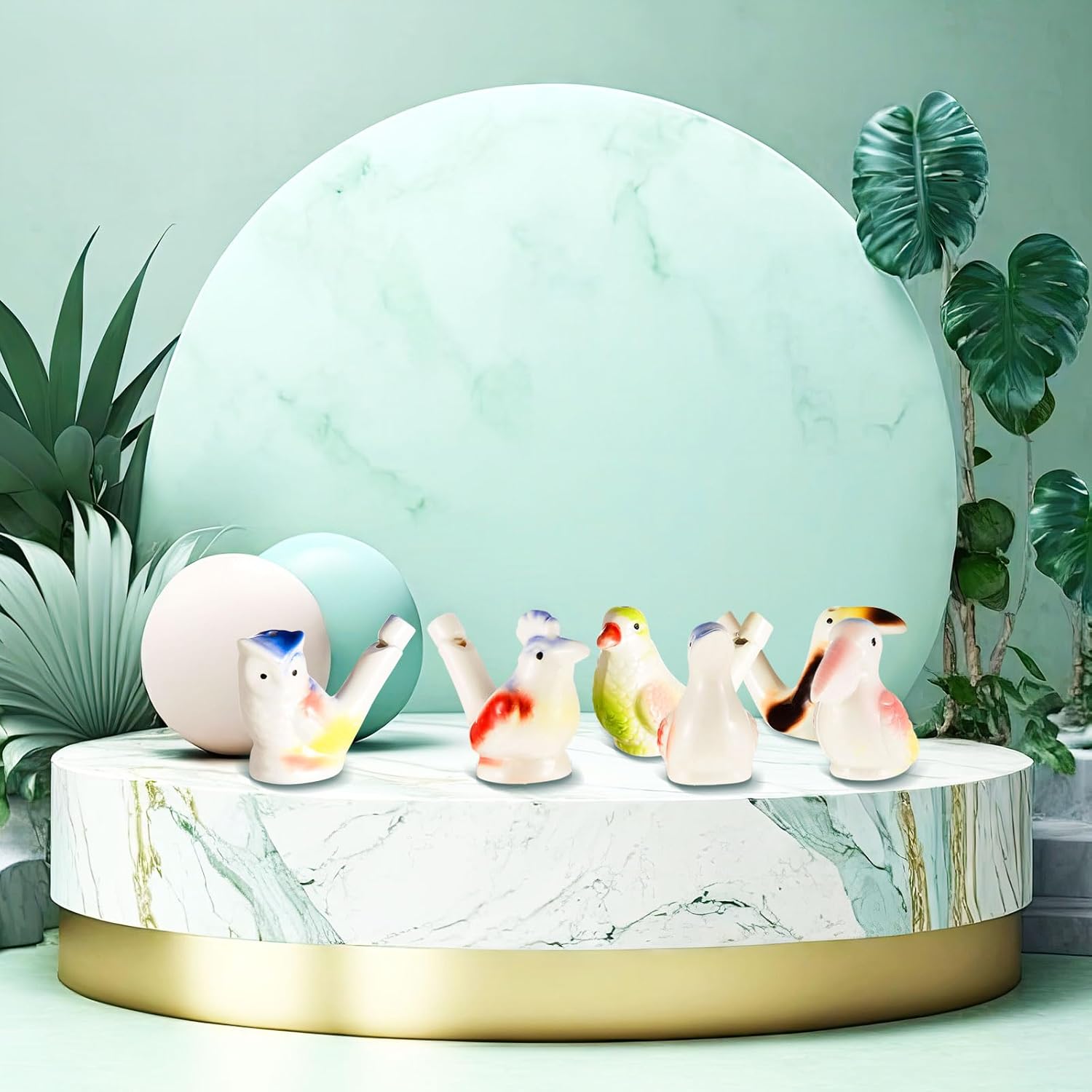 Gejoy Bird Water Whistles Ceramic Bird Call Warbling Water Whistles Colorful Porcelain Toys for Adults Birthday Easter Gift(6 Pcs,Bright)