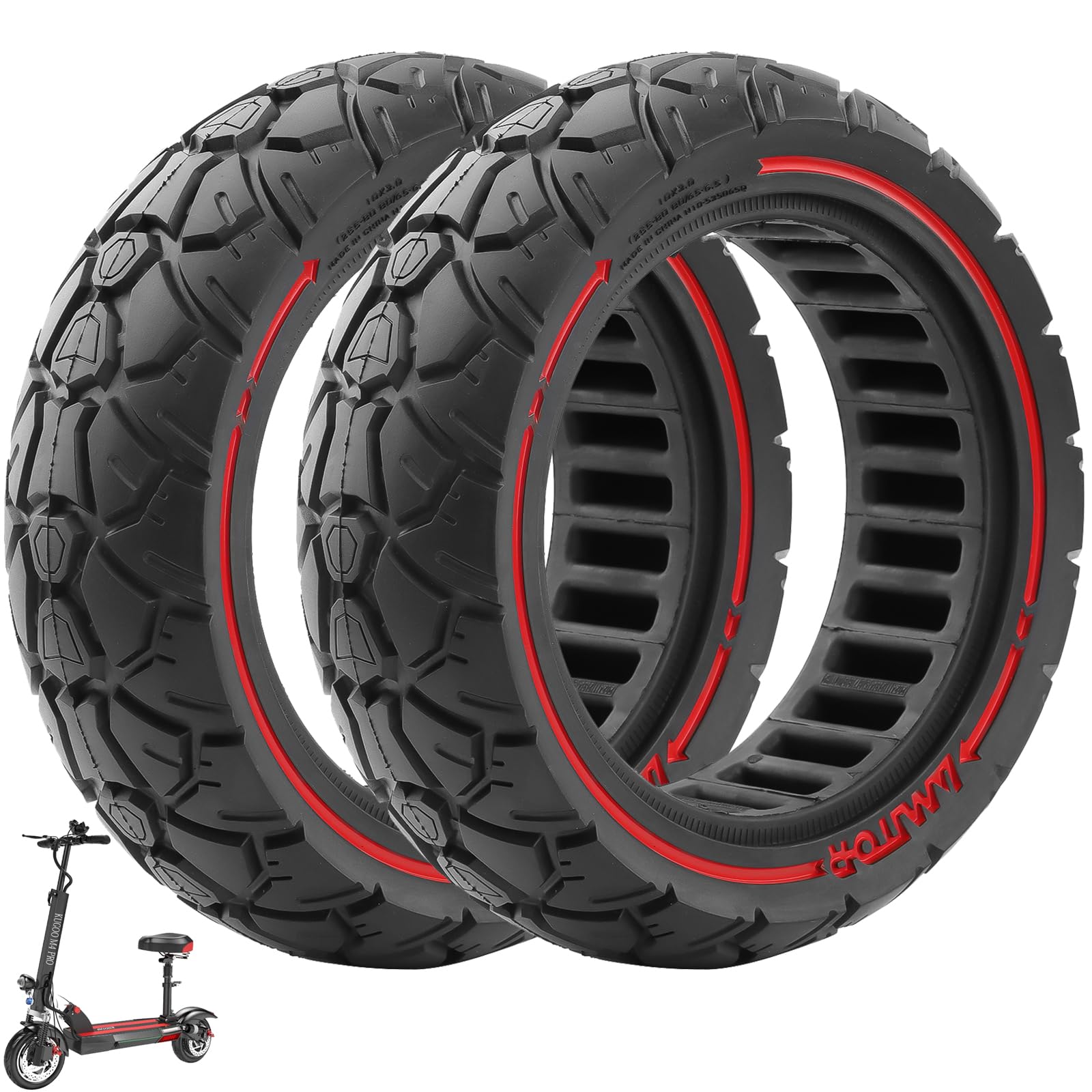 VOLOHAS 10x3 Solid Rubber Tyres - 10 Inch, 255x80, 80/65-6.5 Replacement Tyres for Electric Scooter The Slot Wdth is 53.5 mm, Suitable for Wheels with a Width of 51-54 mm