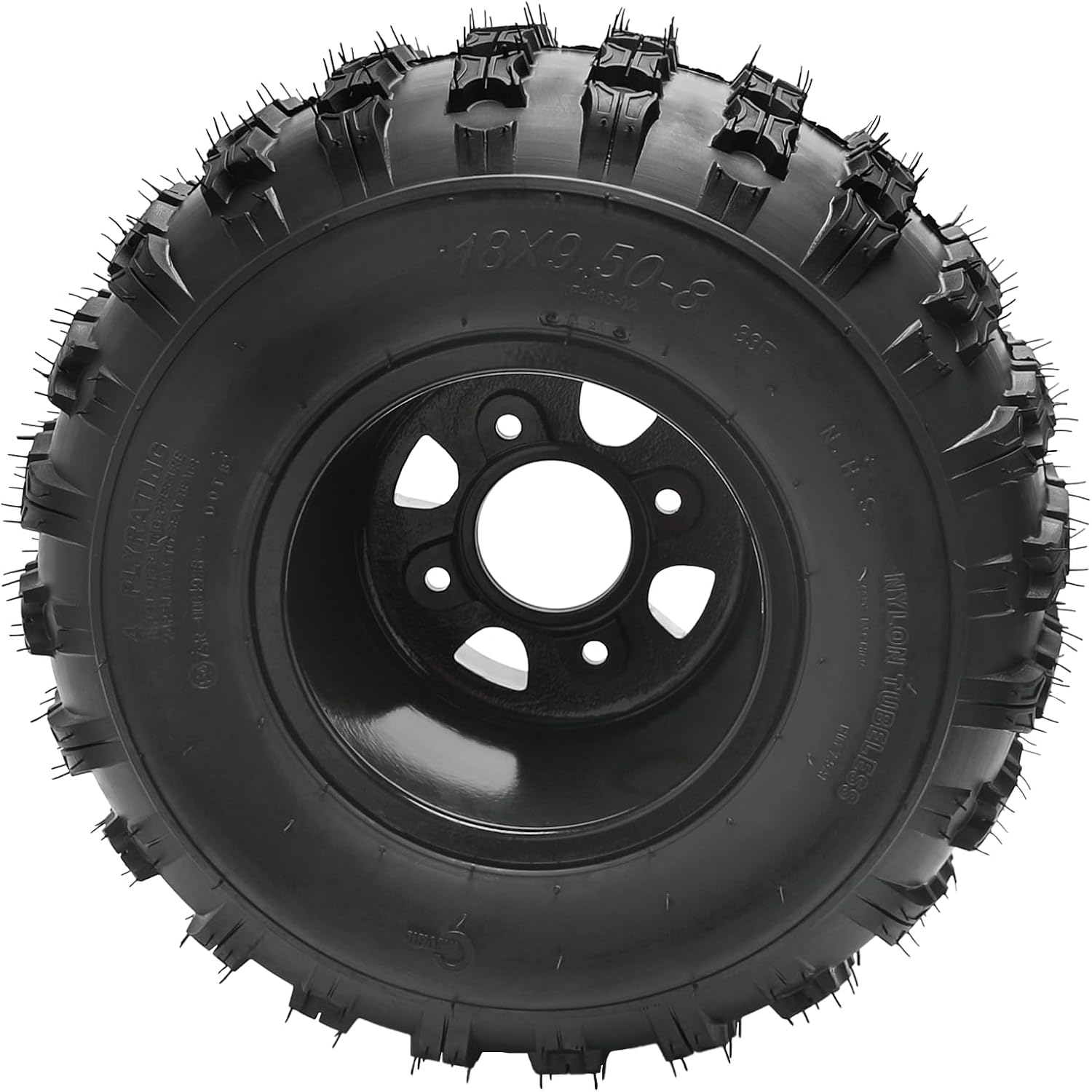 18x9.50-8 ATV Tires and 8" Steel Wheel Combo, Knobby Go Kart Tubeless Tire and Rim, with 4 Stud 23T Wheel Axle Hubs, for ATV Go Cart Golf Cart Quad Mini Bike Drift Trike 4 Wheelers Taotao (Black 2)