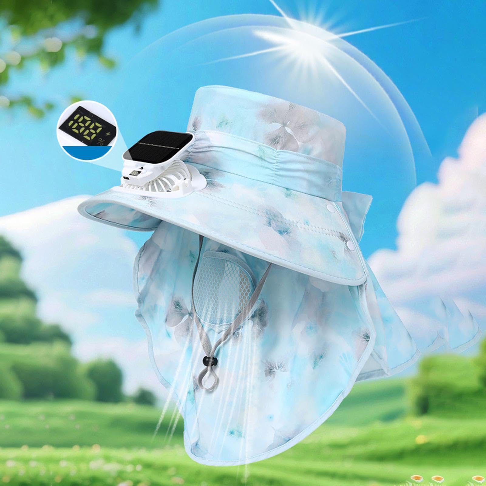 Fan Hut, solarbetrieben, solarbetrieben, USB-Aufladung, Kühlung, 3 Geschwindigkeiten, Kopfbedeckung, Blau | Strandhut mit Ventilator für Pendler, Reisen, Wandern, Geschäftsreisen, Outdoor, Angeln, Camping, Strand, Sommer, Urlaub