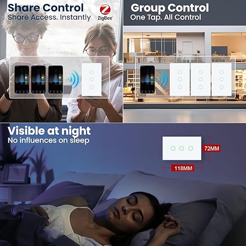 Miniatura 6 de Zigbee - Interruptor inteligente de 4.646 x 2.835 x 1.339 in, necesita Zigbee Hub y cable neutro, WiFi de 2.4 GHz, panel de cristal con interruptor