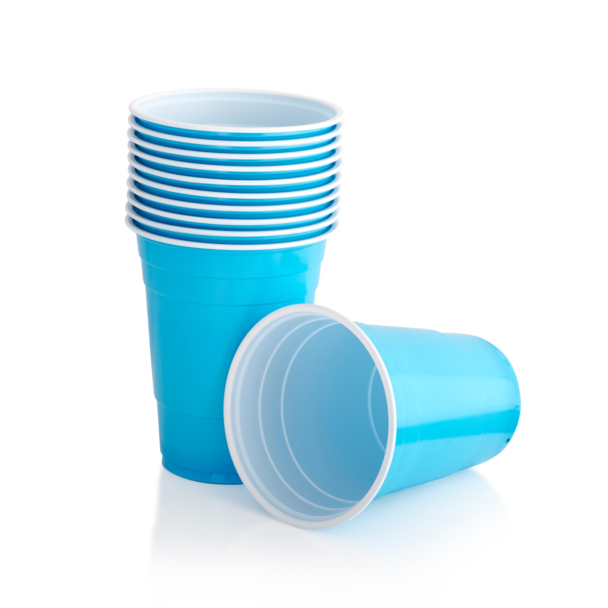 Persy Party Reusable Beer Pong Cups for Party (25 Pack) - Colourful Easy Grip 16oz Plastic Cups - BPA-Free & Shatterproof Plastic Drinking Cups for Beer, Cocktail, Soda & Cold Drinks - Light Blue