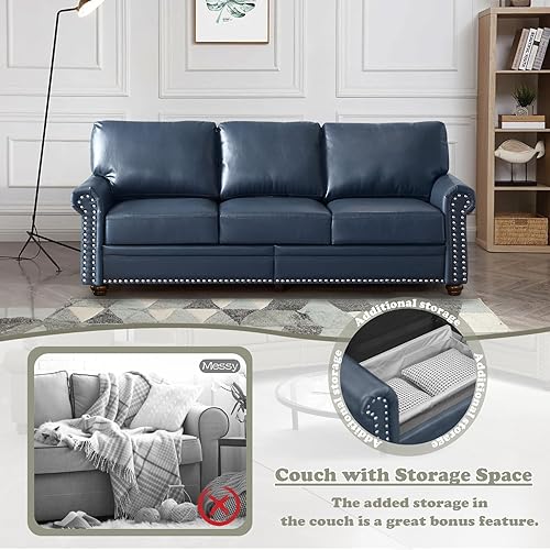 Miniatura 4 de Antetek Juego de sofá de piel sintética de 3 piezas, sillón moderno de mediados de siglo+sofá biplaza+sofá de 3 plazas con espacio de Azul
