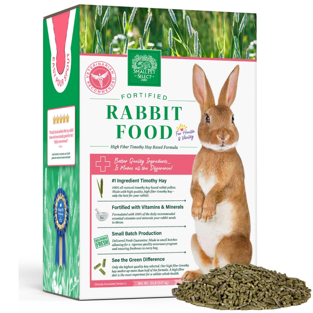Small Pet Select Pet Rabbit Food, Pellets, Treats for Bunny Rabbits, for Health and Vitality, High Fiber Timothy Hay Based Formula, 40 lb