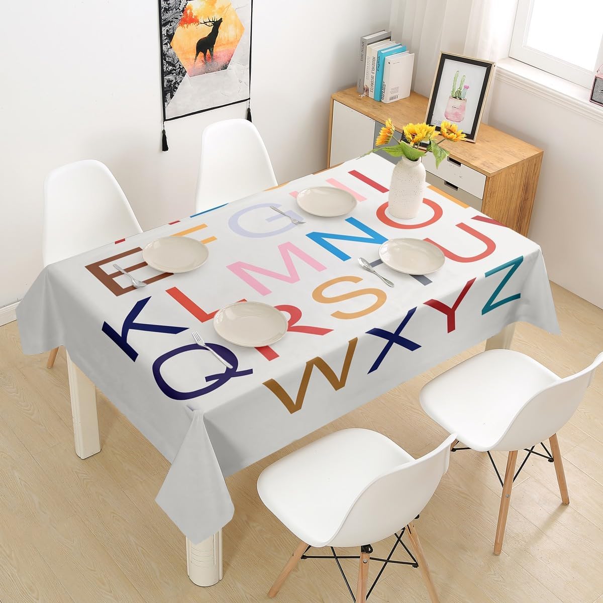 Castle Fairy 3D Alphabet Tablecloth Colorful Alphabet Table Cloth for Square Tables Waterproof Durable English Alphabet Table Cover for Kitchen Dining Room(55 X 87 Inch)