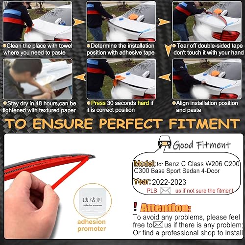 Miniatura 6 de MCARCAR KIT Alerón trasero de fibra de carbono para Mercedes-Benz W206 2022-2023 Clase C C200 C300 Base Sport Sedan 4 puertas tapa trasera de
