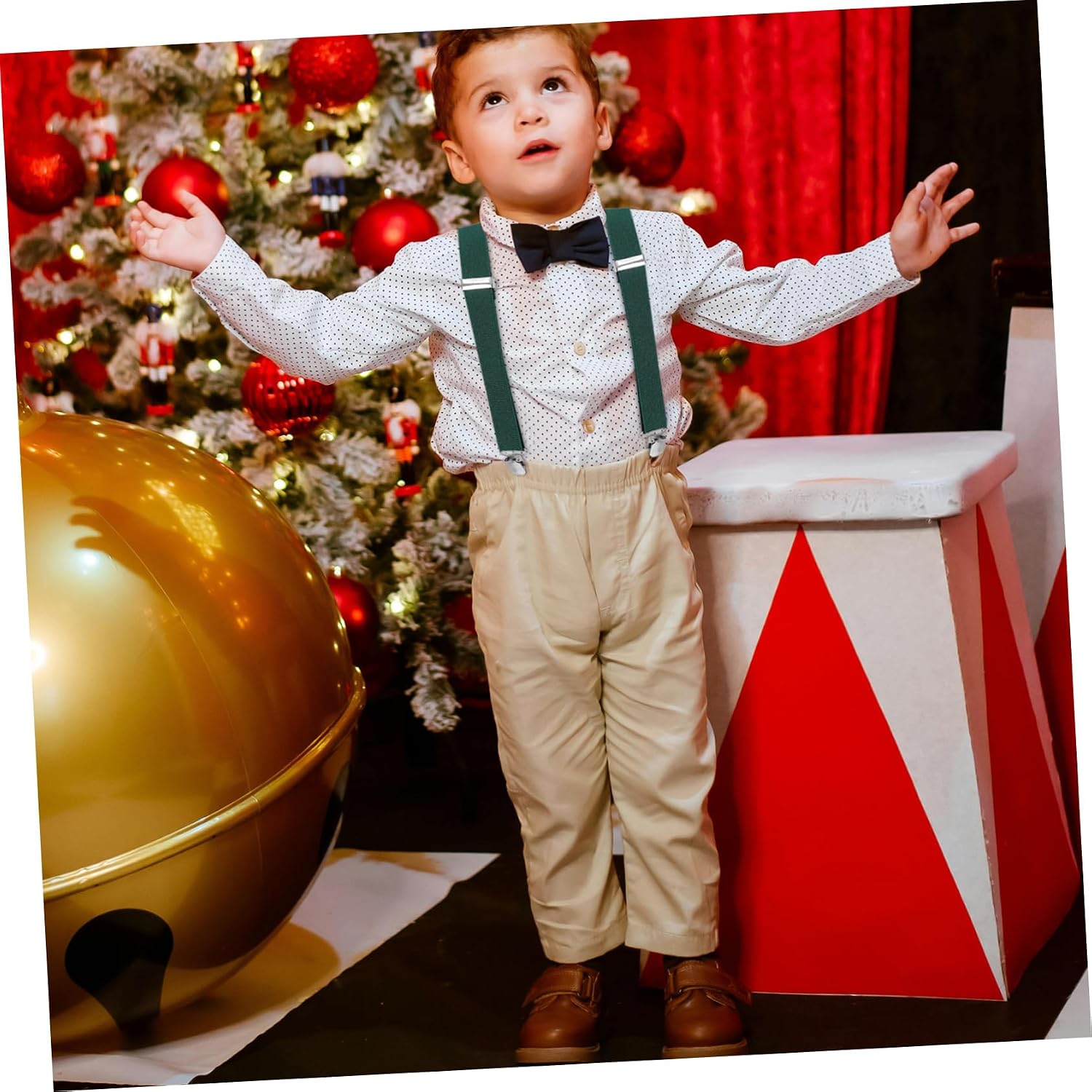 Boys Adjustable Green Dress Suspenders and Bow Tie Set Elastic Y-back Braces for Trousers and Pants Stylish Outfit for Parties and Everyday Wear