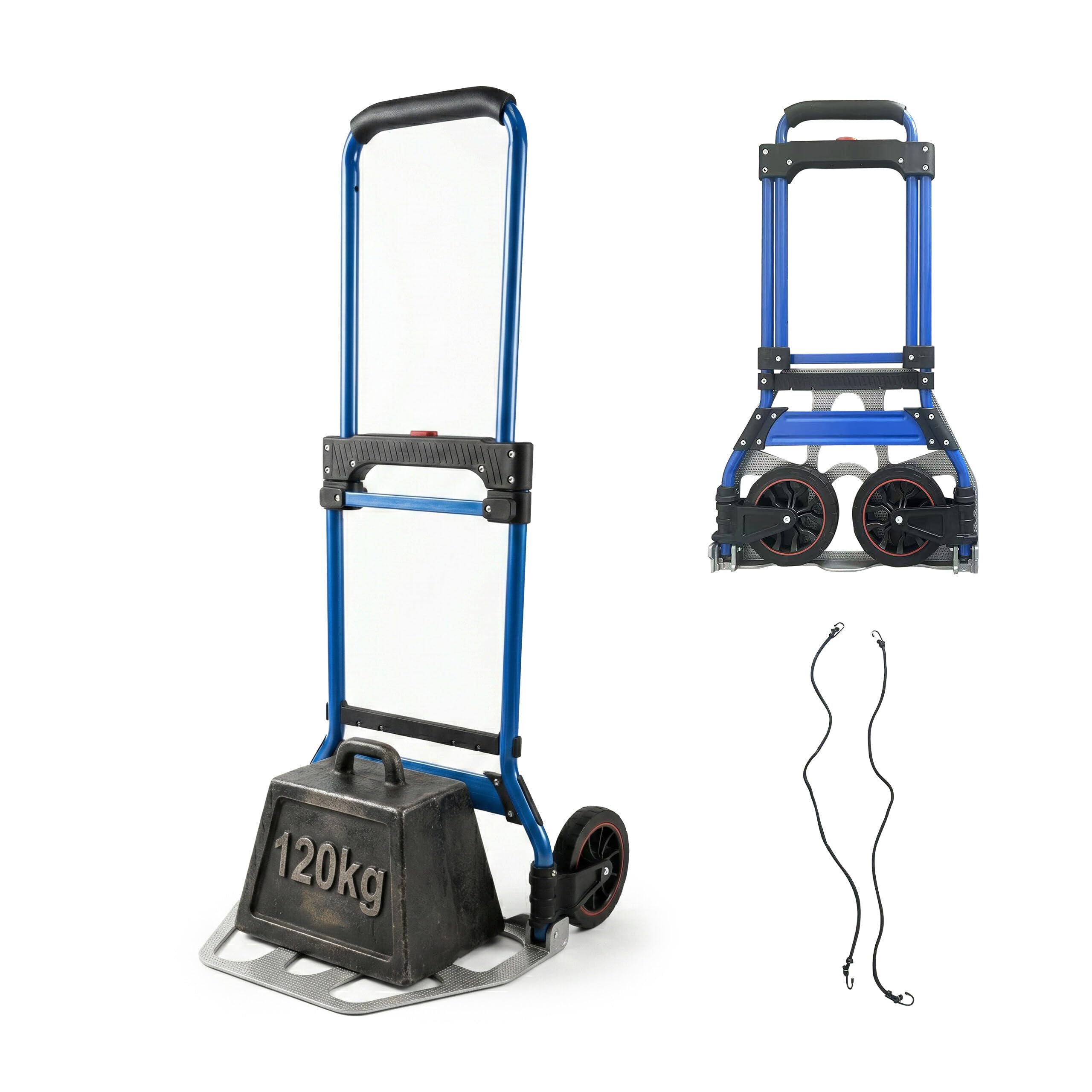 Relaxdays Sackkarre klappbar, bis 120 kg, HBT: 111x52x48 cm, Transportkarre Umzug, mit Teleskopgriff Stahl, Silber/blau