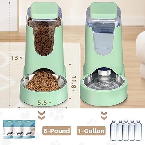 Miniatura 2 de Comedero automático para gatos y dispensador de agua con cuenco de acero inoxidable para perros, alimentador de alimentos por gravedad y bebedero