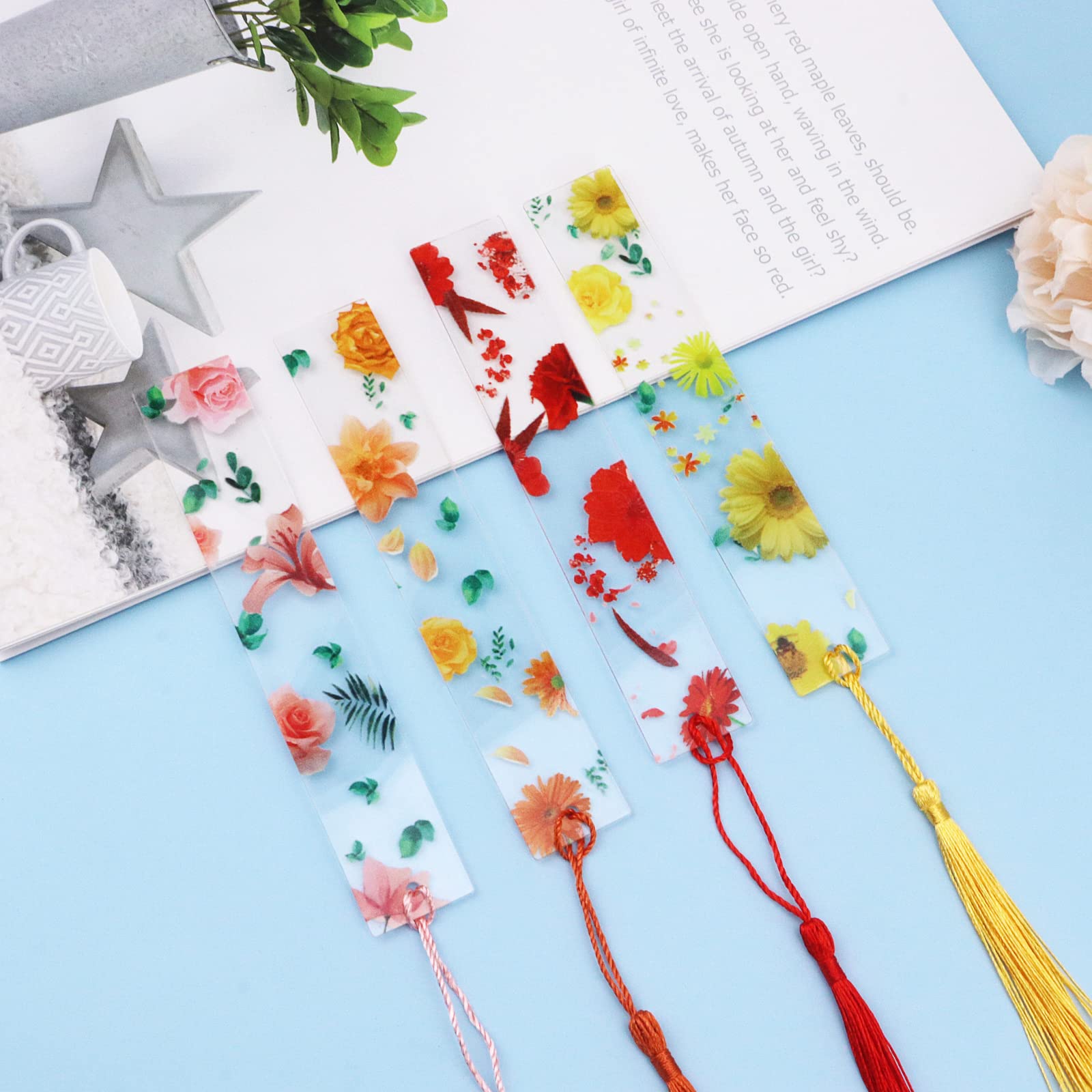 Amazon | KJOET 8セット 花 アクリル しおり 透明 アクリル しおり 