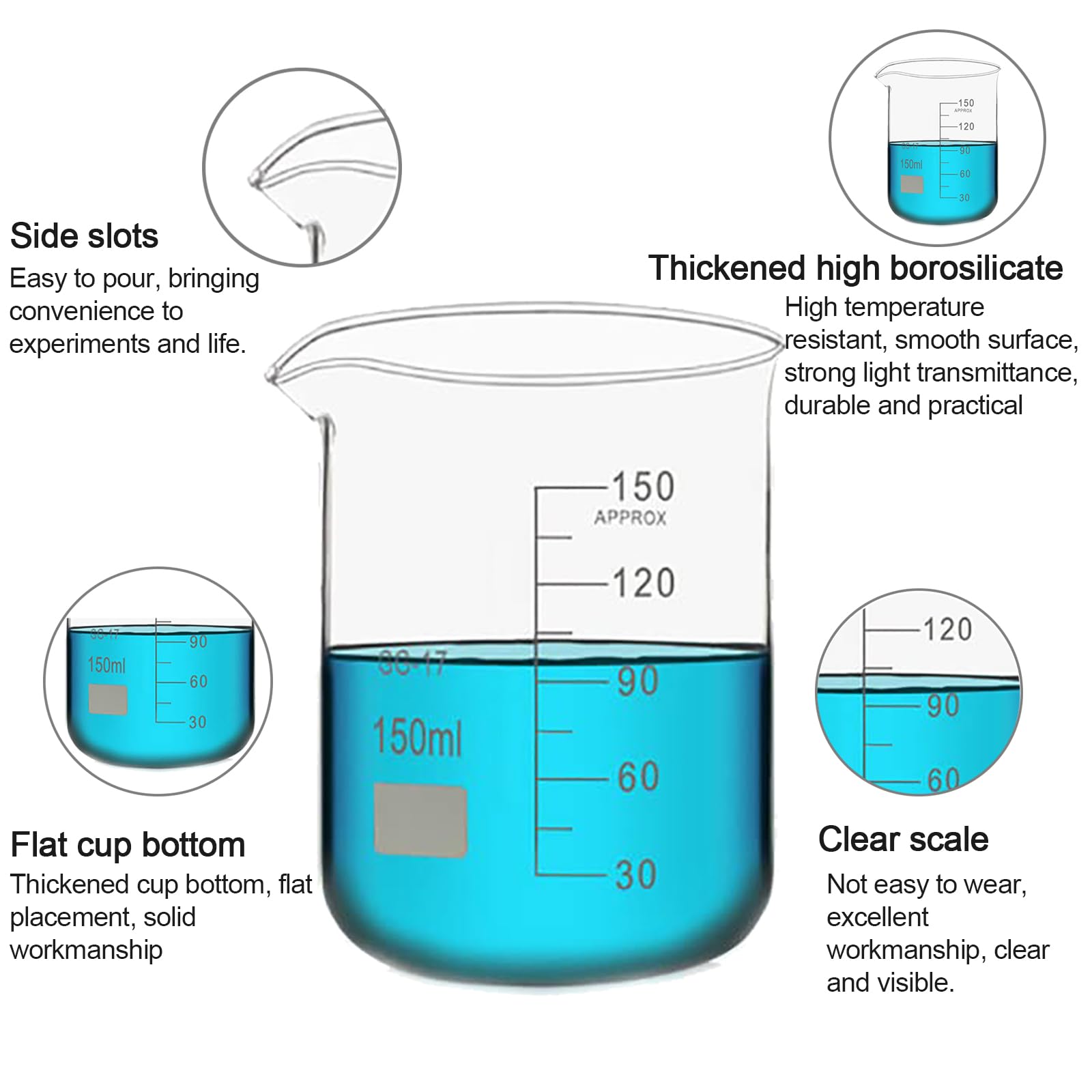 Vaso de vidrio de gran capacidad de 1000 a 10000 ml con varilla agitadora, escala de precisión, medidas precisas para uso en laboratorio y estudiantes