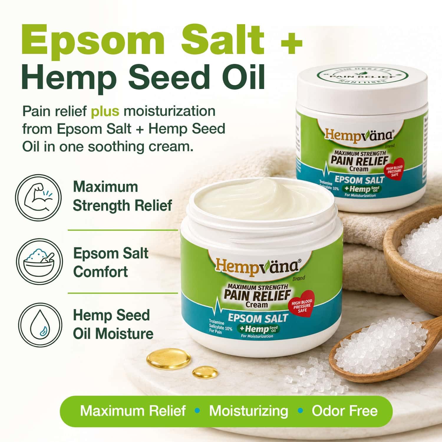 Hempvana Epsom Salt Maximum Strength Pain Relief Cream w/ Hemp Seed Oil — Amazon image 2