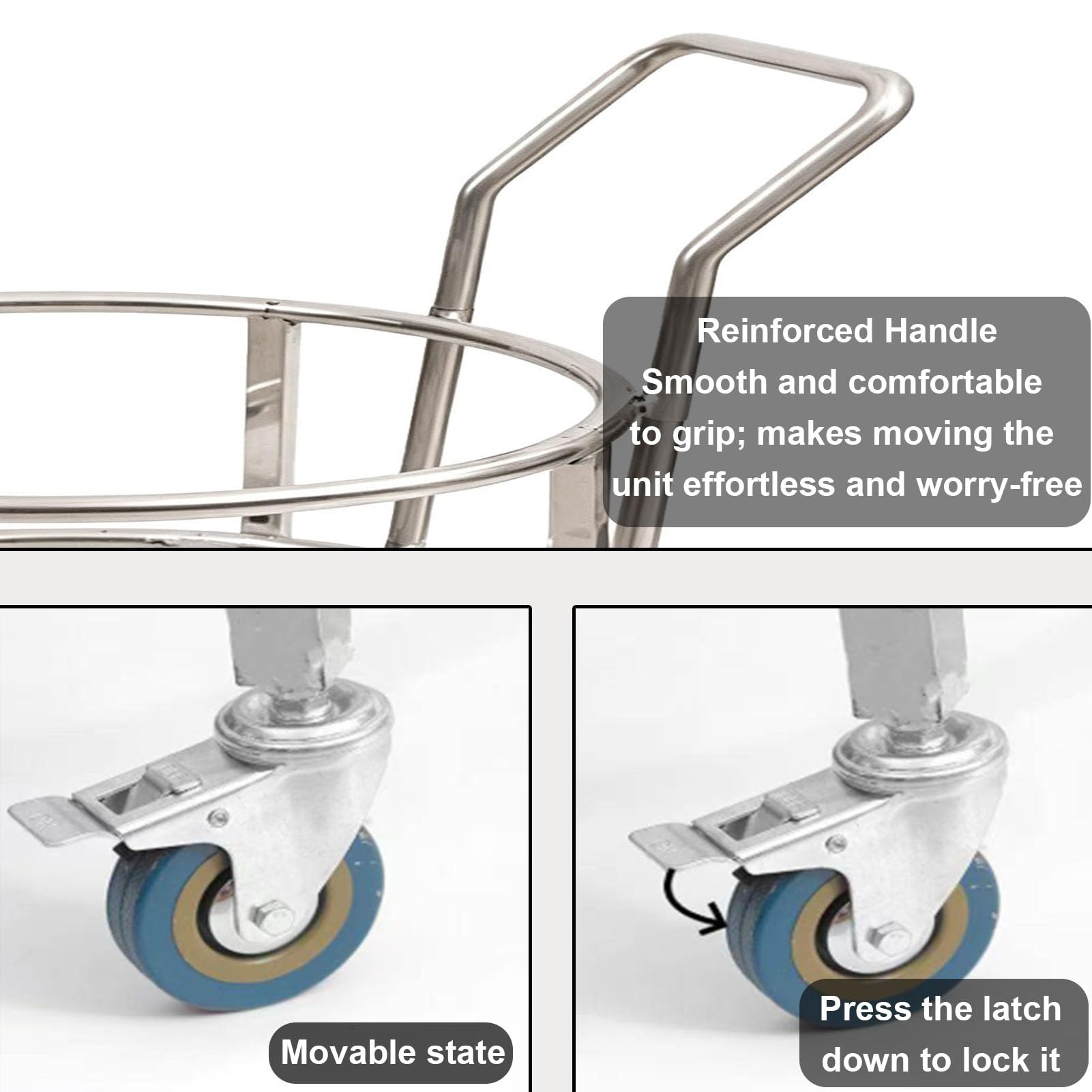 Chariot en Acier Inoxydable pour Fûts, Support Mobile pour Marmites