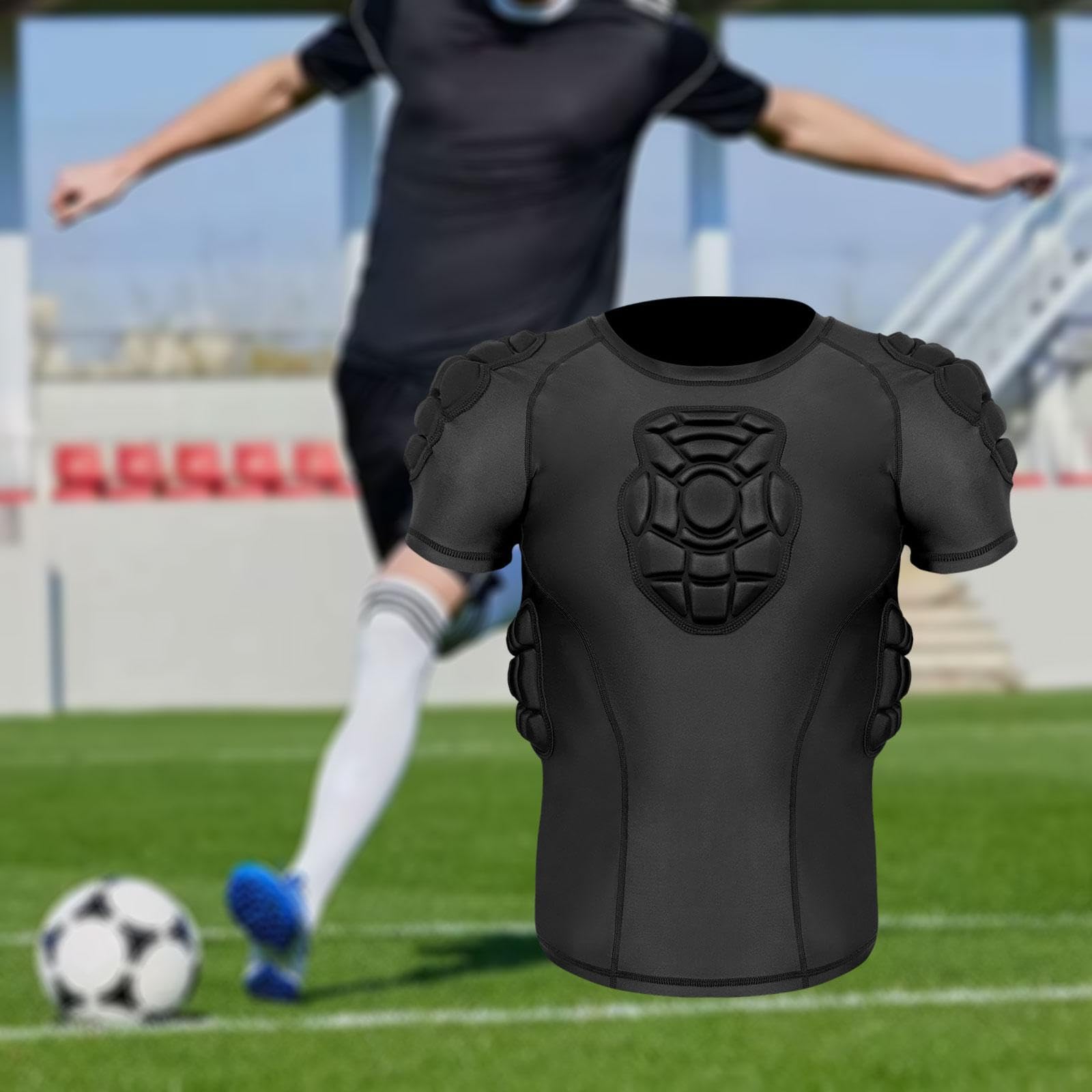QSTDGVPW Men Padded Proctective Shirt Compression Rib Protector Shirt Protect Gear for Games Soccer Outdoor Activities, XXL
