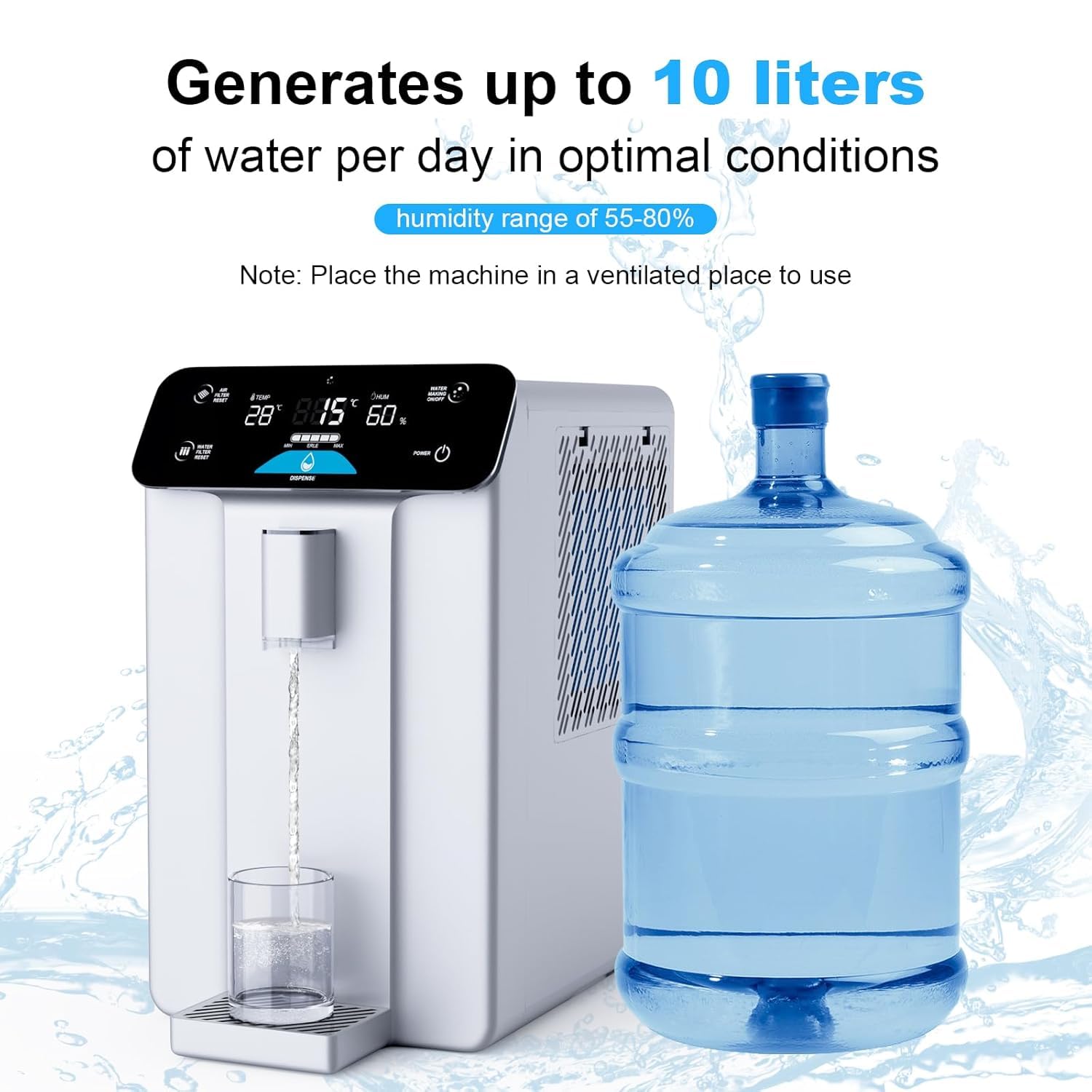 Generador de agua atmosférica mejorado 2025, purificación de 4 etapas, 10 l, filtro de agua de encimera con UV, sistema de agua potable para oficina.