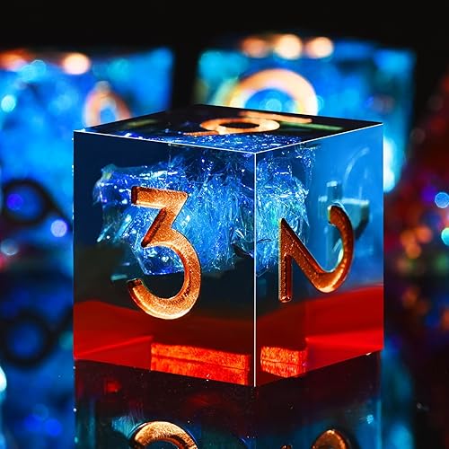 Vista 30 de AUSTOR Juego de dados DND de 7 troqueles hechos a mano, dados poliédricos de resina de borde afilado para juegos de mesa de Dungeons and Dragons RPG