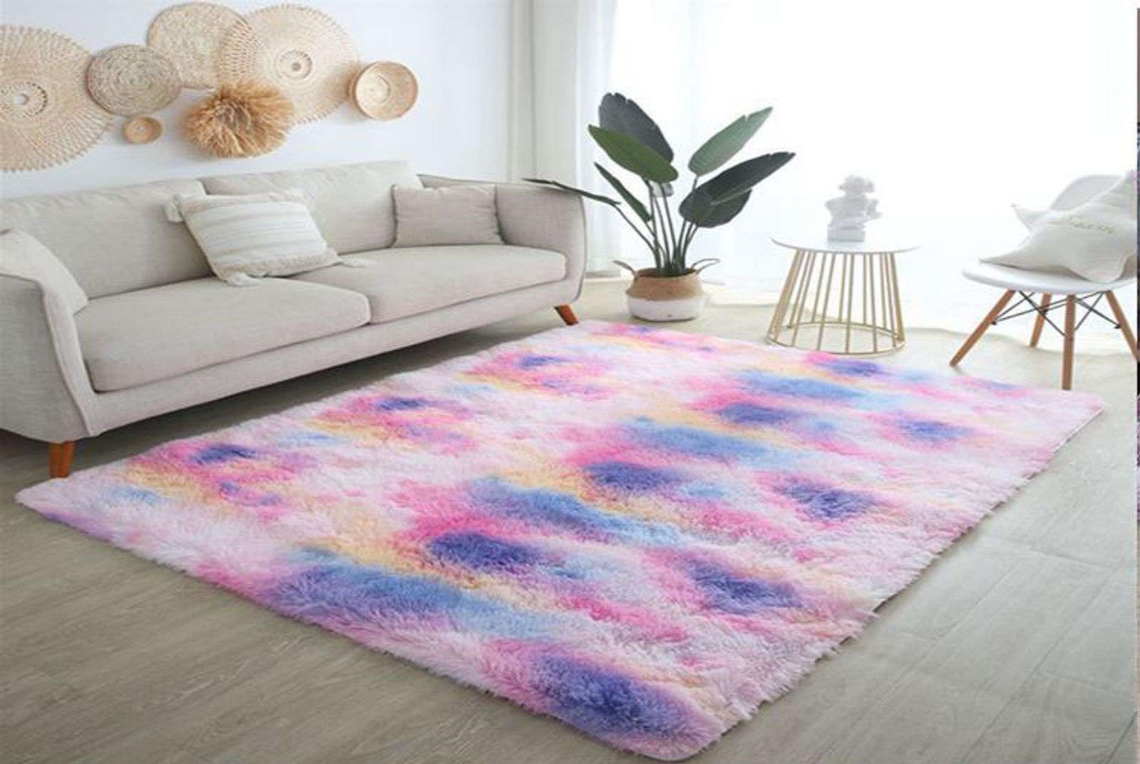 Tapis de salon shaggy tie-dye en laine de soie douce 100x160cm