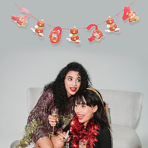 Miniatura 2 de EXCEART 1 juego de pancartas de Año Nuevo chino 2024, dragón chino lunar, año nuevo, guirnalda de farol rojo, decoración para colgar en la pared