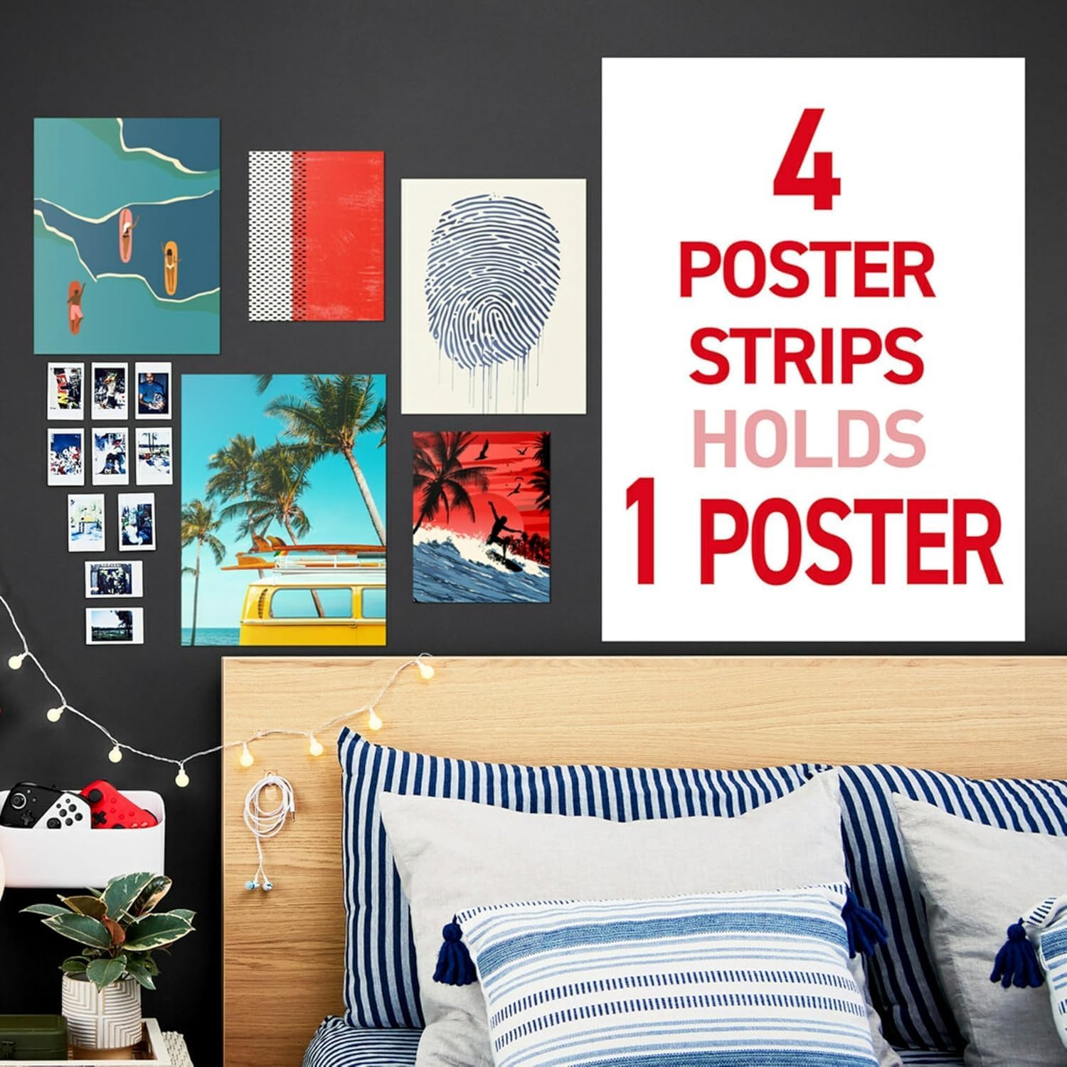 Command Poster Hanging Strips, 12 Strips, White, 17024