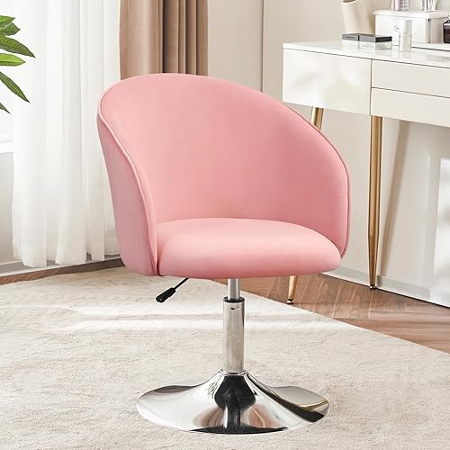 Furnimart Silla de tocador de terciopelo con altura ajustable, silla de maquillaje con marco cromado, silla giratoria redonda para sala de estar,