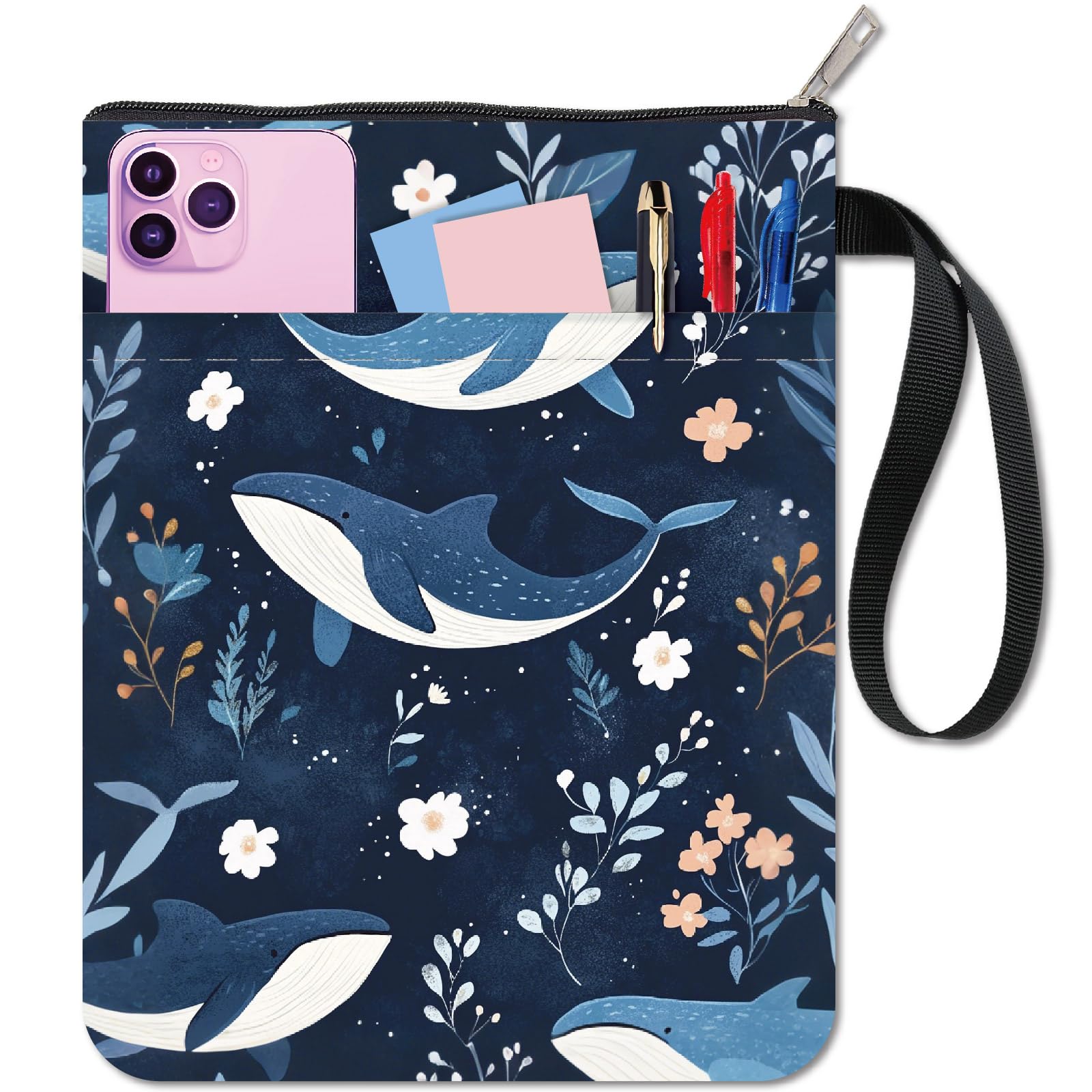 CRASPIRE Whale Book Covers Flower Book Protector Sea Animals Book Sleeve for Paperbacks Washable Fabric Cloth Book Cover with Zipper and Extra Sleeve Pocket for Book Lovers Classmate Gifts