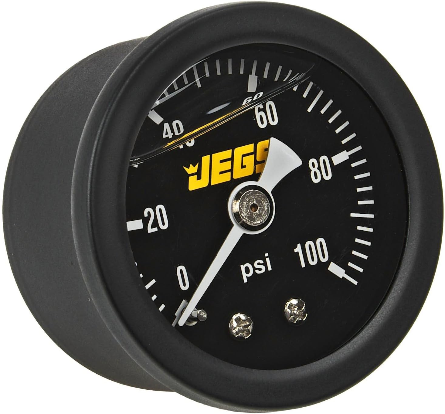 JEGS Fuel Pressure Gauge | 1.5� Diameter | Liquid Filled | 0-100 PSI | Black Dial | 1/8 � NPT Male Fitting | Black Case & Bezel