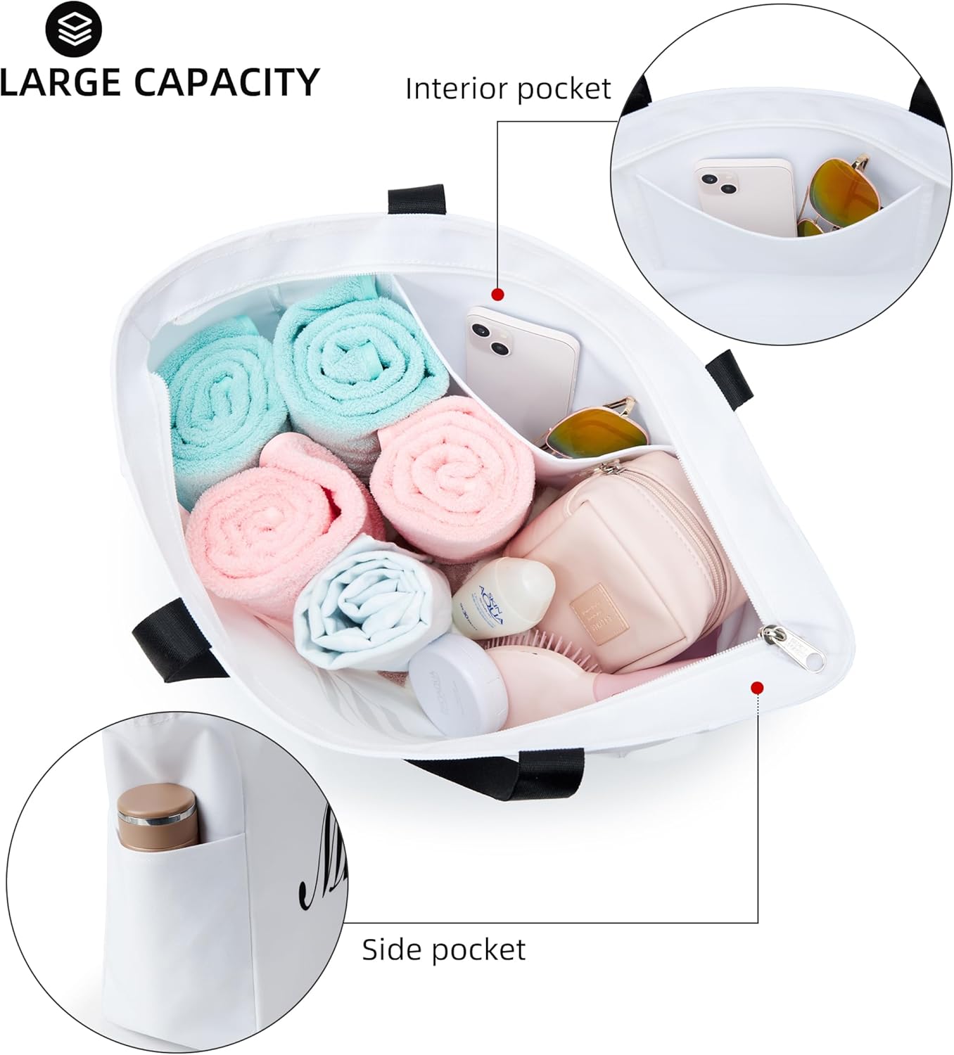 KALIDI Personalized Beach Tote Bag, Initial Alphabet Gift Zipper Grocery Bag for Mom Teacher Friend Wedding Daily Shopping - Image 4