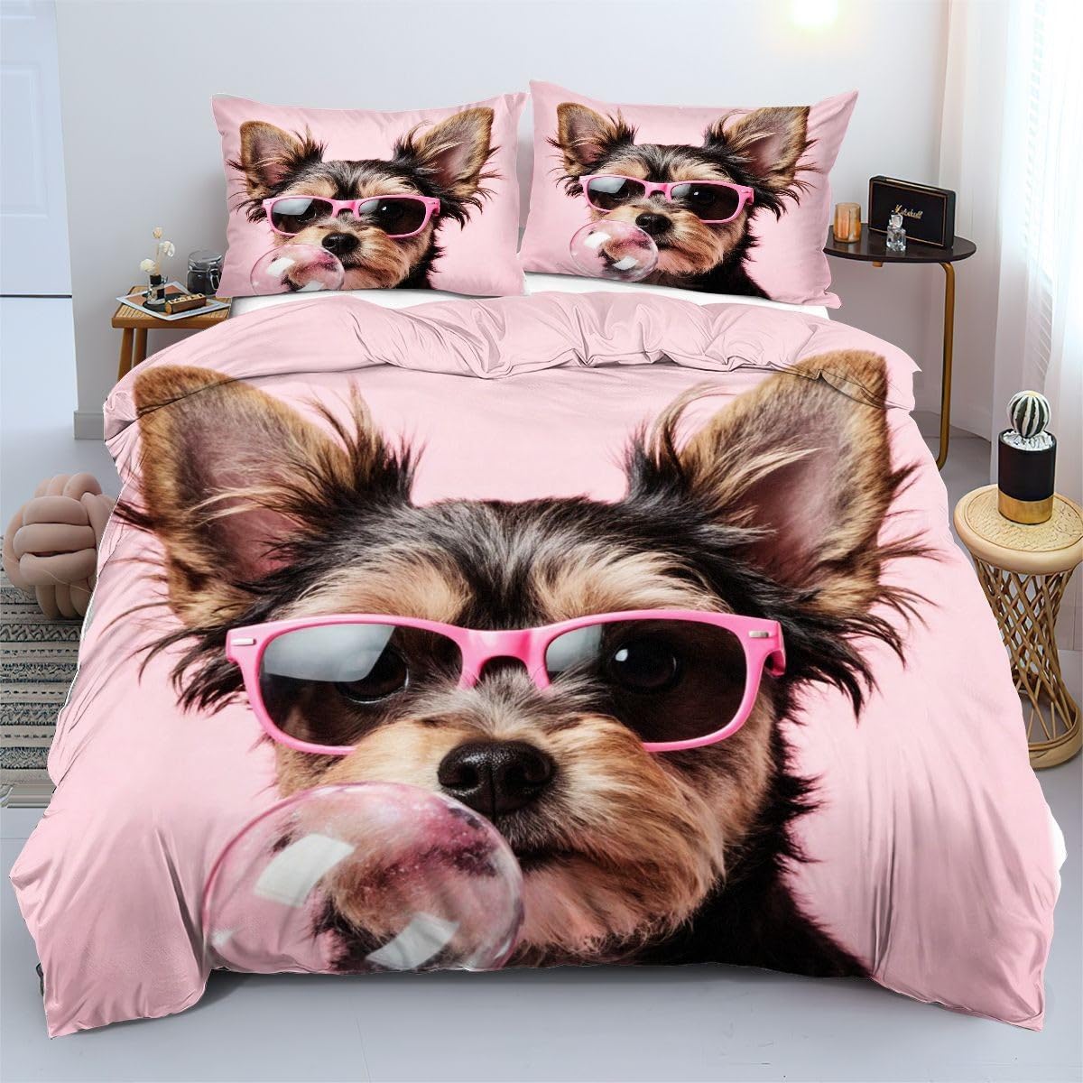 Dormir plus confortablement avec la parure de lit chien rose 240x260