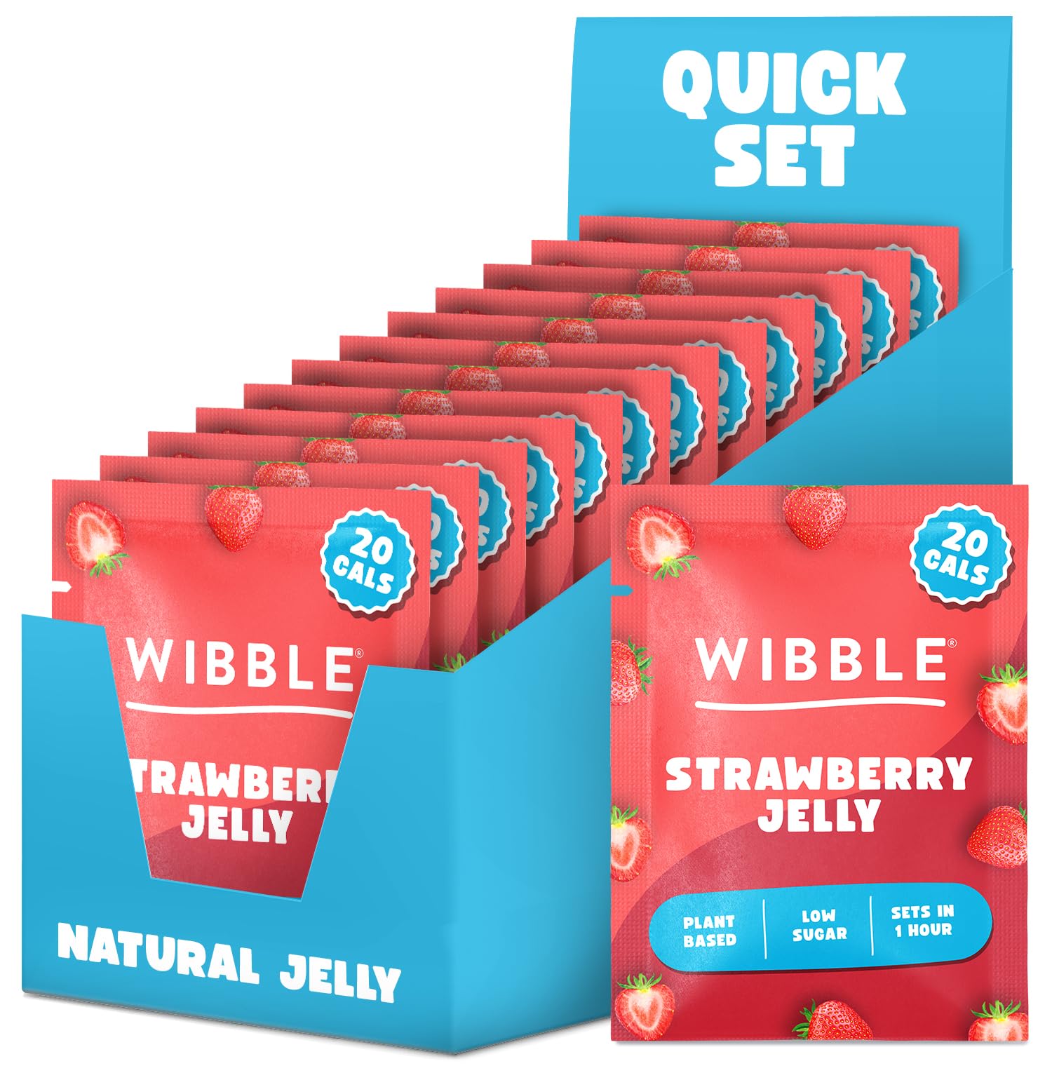 Jelly Crystals, Strawberry Natural Jelly Powders, Quick Set, 12 pack, Low Sugar, Plant-Based, Low Calorie Snack, Healthy Dessert, Serves 4, Vegan Jelly Crystals, Vegetarian Jello Powder, Sweets