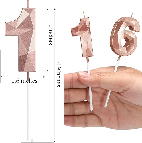 Miniatura 97 de Nuanchu Velas de cumpleaños número 21 y 12 con forma de diamante 3D, velas numéricas de feliz cumpleaños 21 para decoración de boda, fiesta Dorado