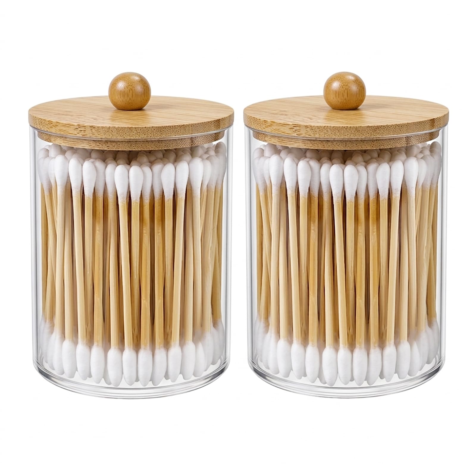 Apothekerglas-Behälter für Wattestäbchen, Bälle, Pads, Zahnseide für Badezimmer, transparent, Kunststoff, mit Bambusdeckel, 284 ml, 284 ml