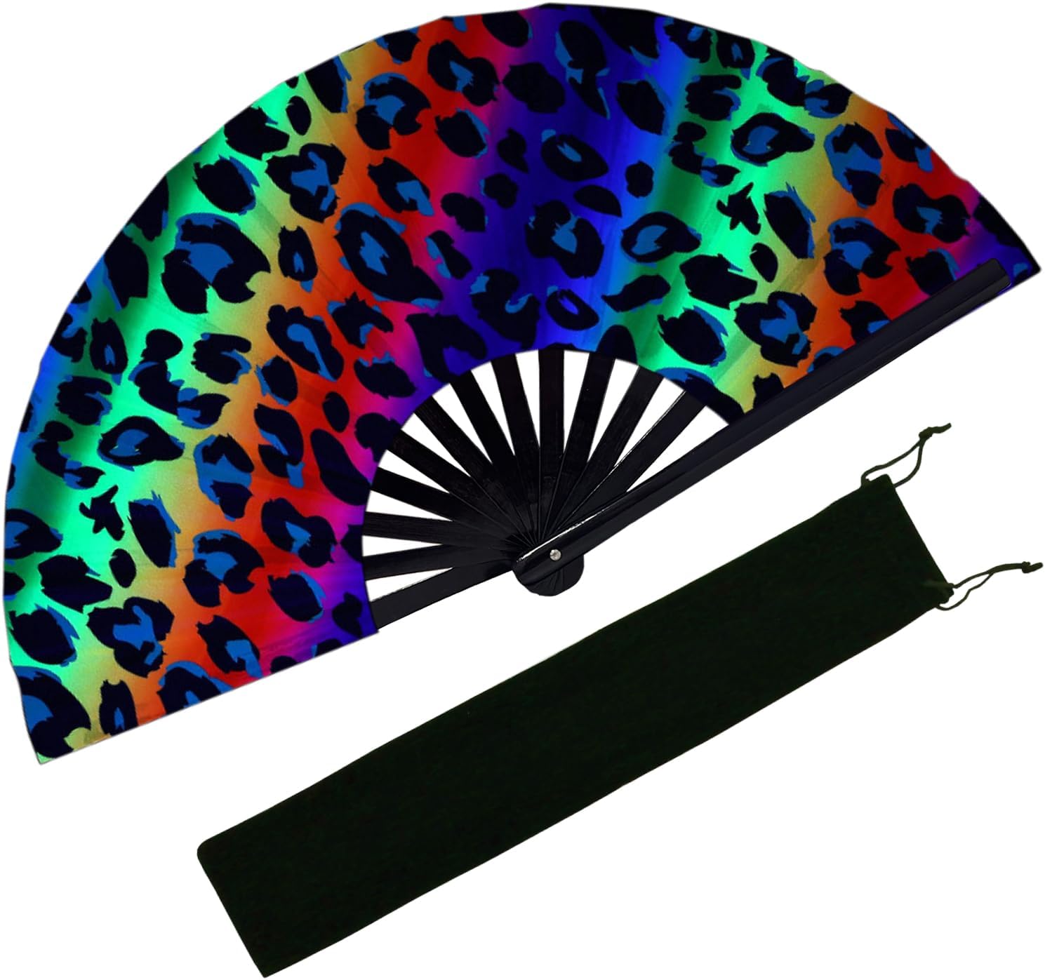 EOSAU Large Holographic Rave Fan, Folding Hand Fans for Line Dancing, Pink