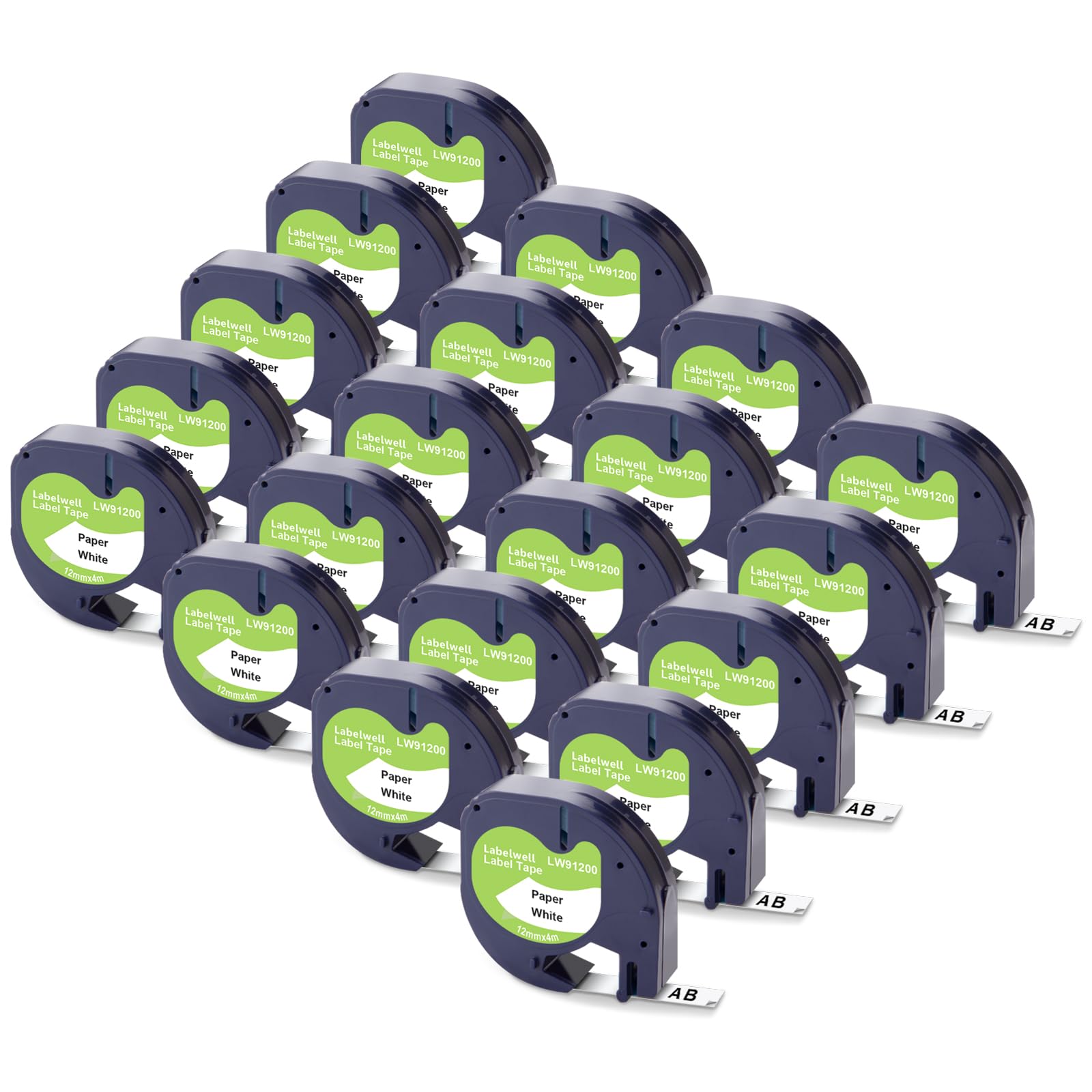 Labelwell 20x Compatibile per Dynmo 91220 91200 Nastro per Etichette Carta 12mm X 4m Nero Su Bianco Compatibile per Dynmo XR Lt-100H Lt-100T LT-110T 200B XM 2000 QX50 80 Etichettatrice